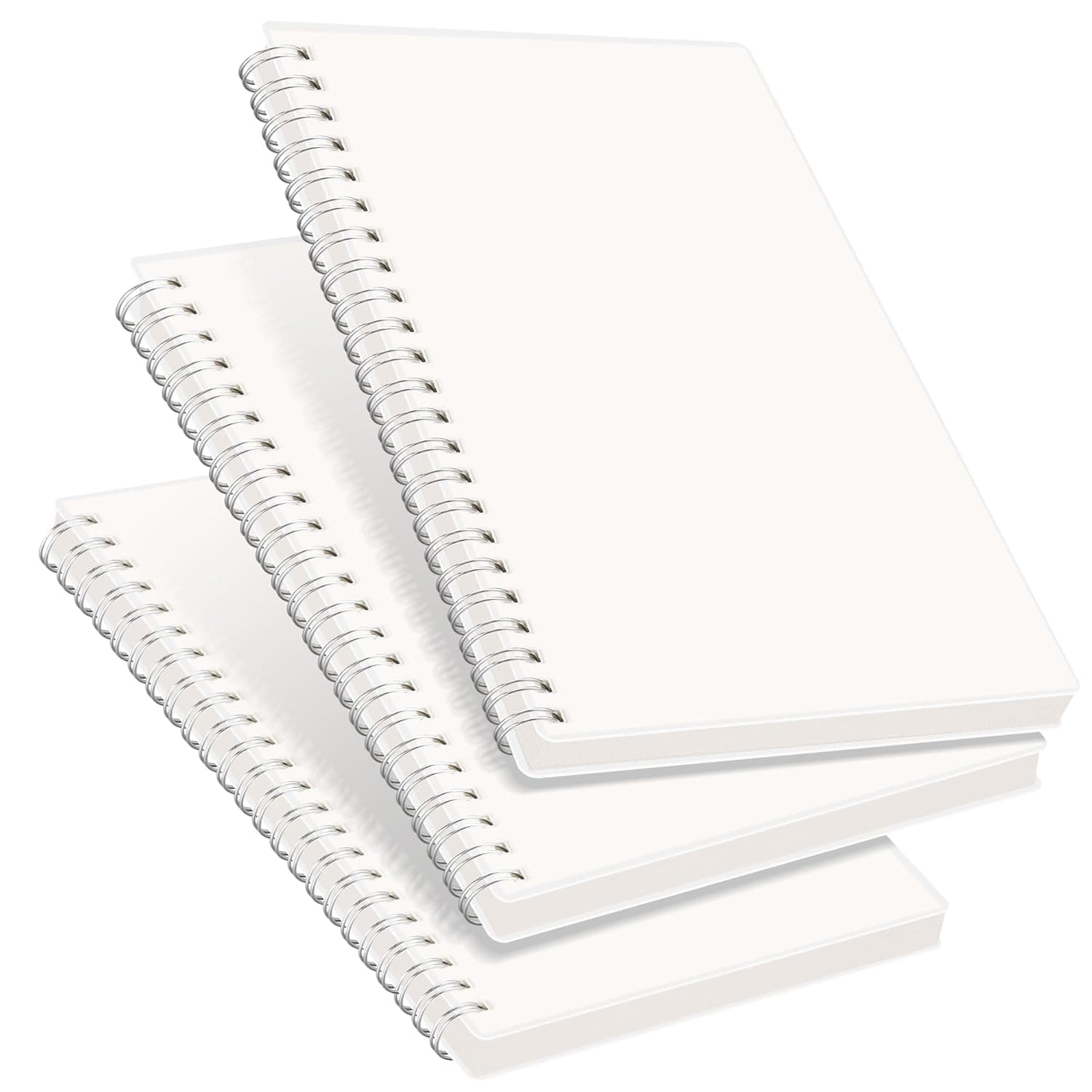 Blank Notebook Spiral 3 Pack, A5 Unlined Journal Spiral Notebook with Clear Hardcover, 160 Pages Spiral Notebooks for Work, School Supplies, Home, 100 GSM Thick Paper, 5.7" × 8.3"
