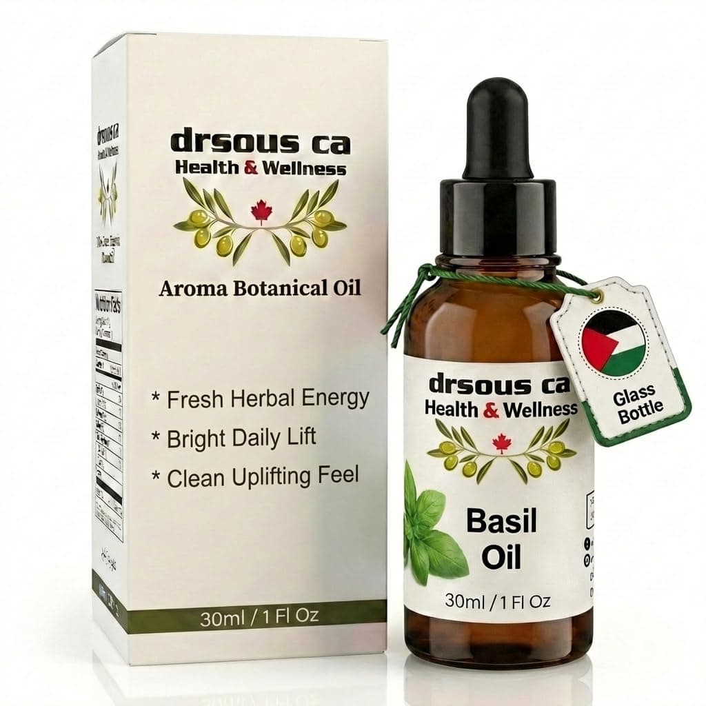 Drsous Ca Organic Basil Essential Oil 30ml | 100% Pure Undiluted Cold Pressed Basil Therapeutic Grade Oil for Diffuser, Aroma, Acne Treatment, Hair Growth, Stress Relief | Made in Palestine