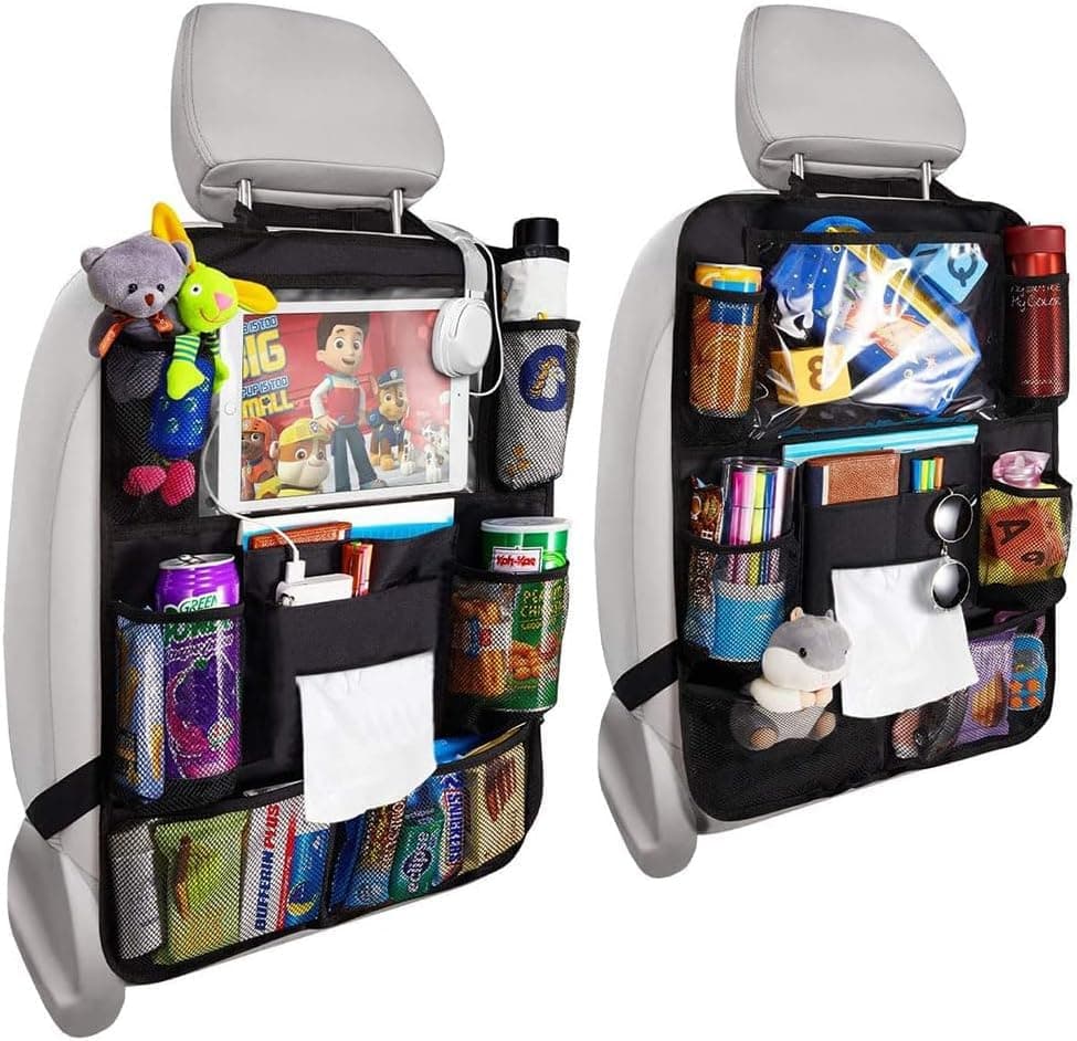 Aputue Car Backseat Organizer, Kick Mats with Transparent Tablet Holder, Large Capacity Rear Seat Storage Pockets, Waterproof Protector for Kids Travel, Universal Size for Most Vehicles