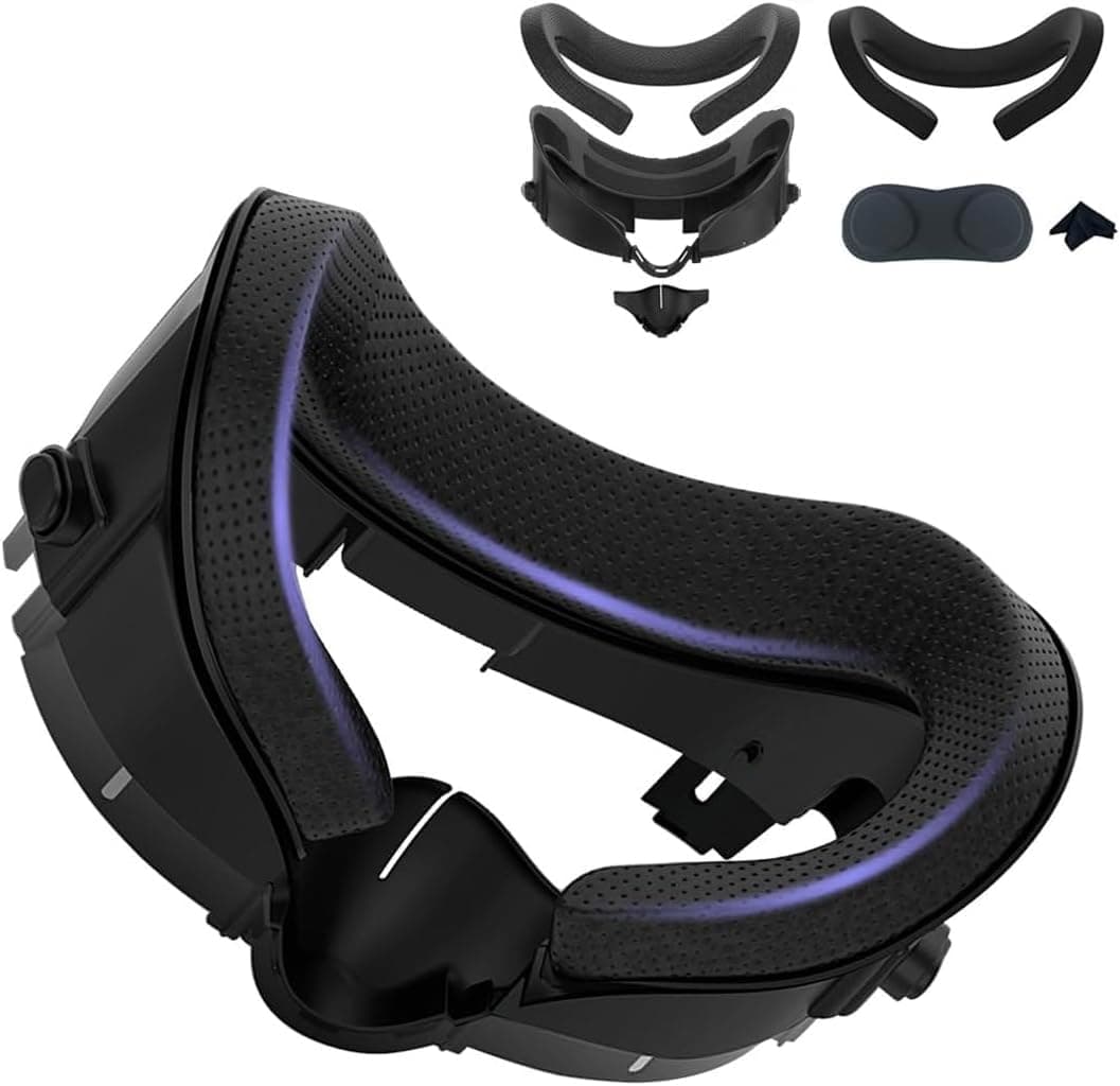 واجهة وجه ووسادة وجه متوافقة مع ملحقات اوكيولوس/ميتا كويست 3، وسادة اسفنجية بديلة، مضادة للتعرق، غطاء وجه سيليكون مضاد للتسرب ووسادة واقية للانف من اكسيسين، أسود