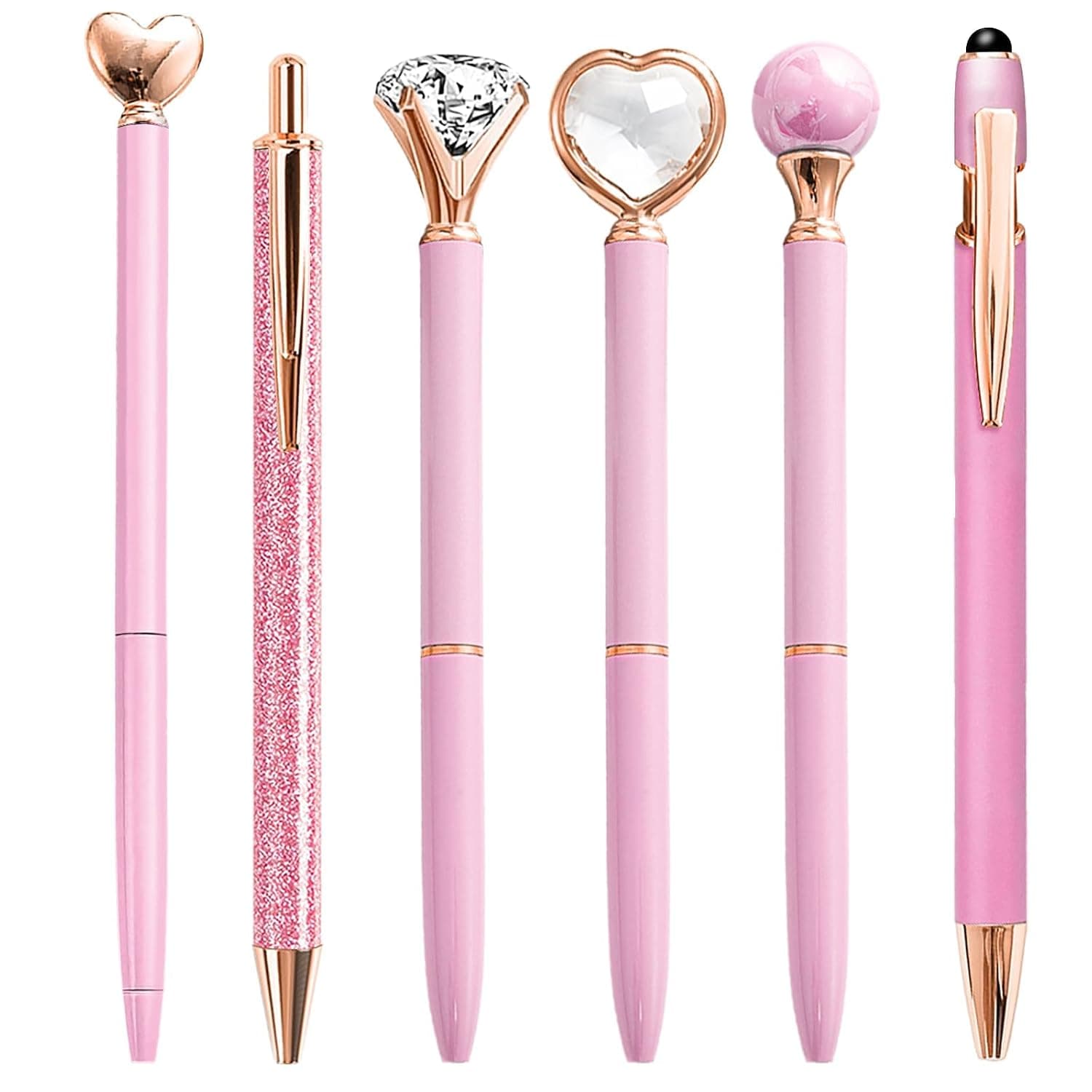 Pink Ballpoint Pens, Smooth Bulk Ballpoint Cute Writing Black Ink Pen, Fancy Ink Pen for Women Office School Nurse Teacher Gift Bridal Shower Birthday Student, 6 Pcs 1mm Medium Point Pink
