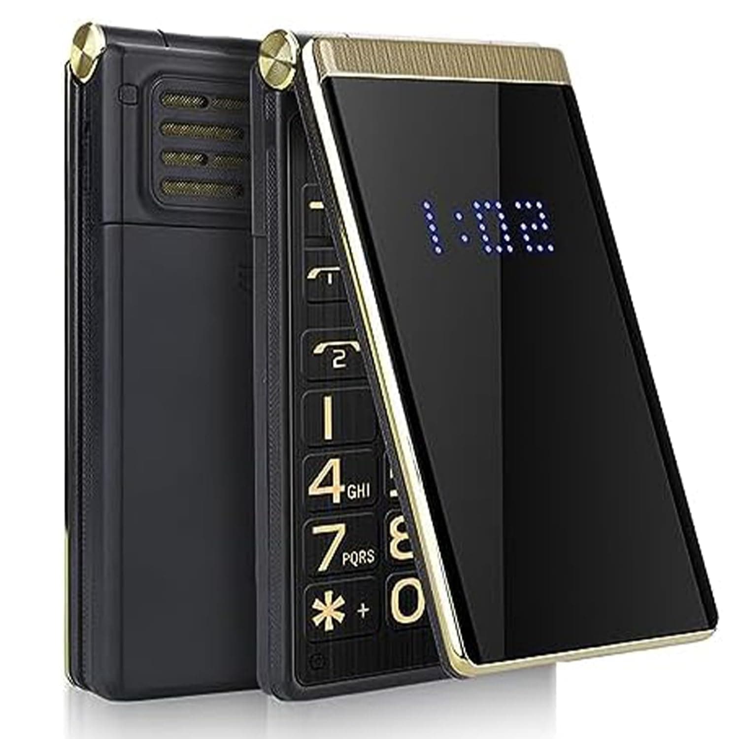 Senior 2G Flip Phone - Large Buttons, 2.8in Big Font Display, LED Flashlight, Large icons, Loud Speaker, Hands-Free, Dual SIM, SOS, MP3/MP4, FM Radio,Gold