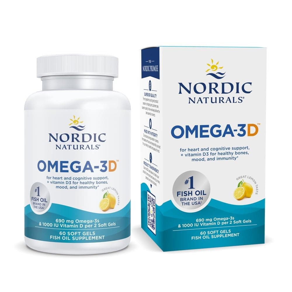 Nordic Naturals, Omega-3D, Lemon, 1000 mg, 60 Soft Gels | 690 mg omega-3 fish oil, 1000 IU vitamin D3 per serving supports immune function, brain health, heart health, and bone health