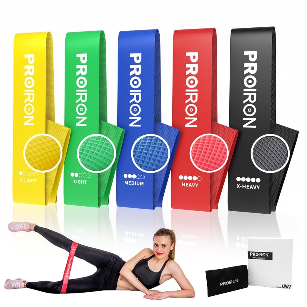 PROIRON Resistance Loop Bands, Exercise bands Set of 5 Rubber Latex Anti-Slip Resistance Band for Workout Stretching Physical Therapy Yoga with carrying Bag