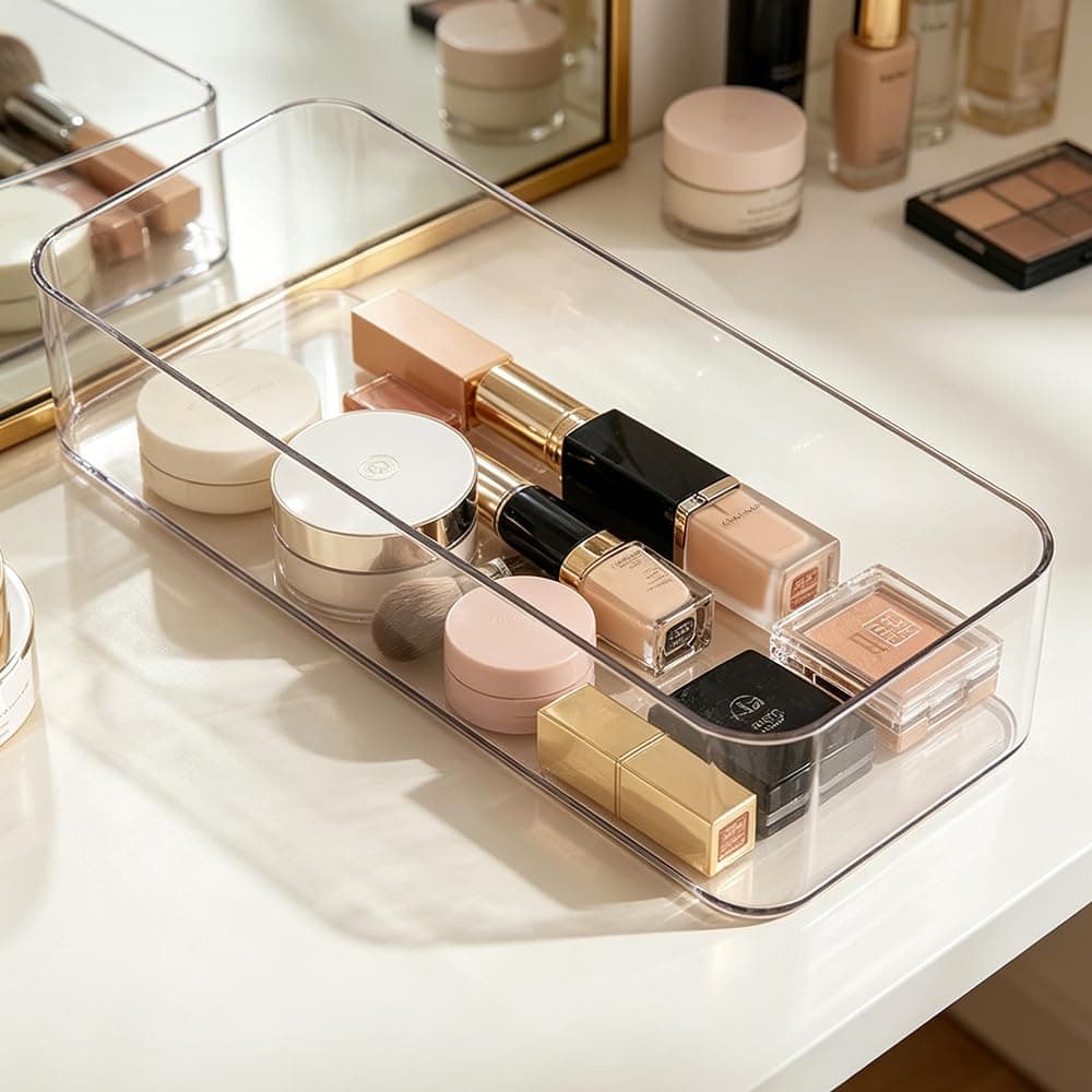 Clear Plastic Drawer Organizers Set,Versatile Bathroom and Vanity Drawer Organizer Trays, Storage Bins for Makeup, Bedroom, Kitchen Gadgets Utensils and Office,Large