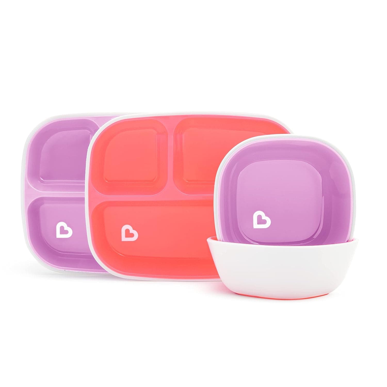 Munchkin Splash Dining Set, Bowl and divider plate set, colorful, very safe for the little one, deeps bowls, BPA Free, Infant/Baby/Toddler/Kids, Pack of 4, Color pink/Purple