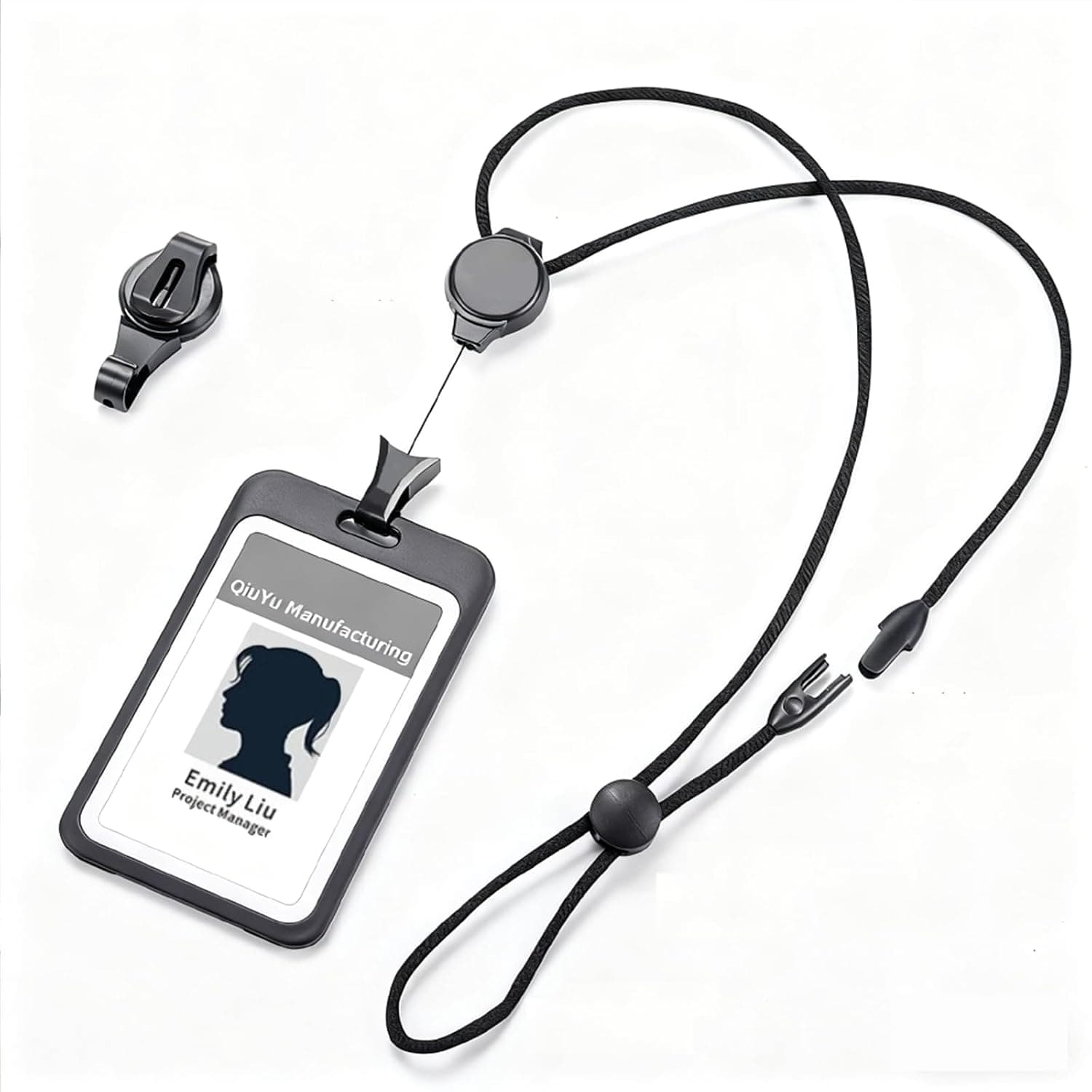 Retractable ID Badge Holder with Lanyard, Retractable Badge Reel,with Safety Breakaway Buckle, Adjustable Soft cotton Neck Strap Vertical ID Card Holder,for Employees,Office Staff(Black-Vertical)