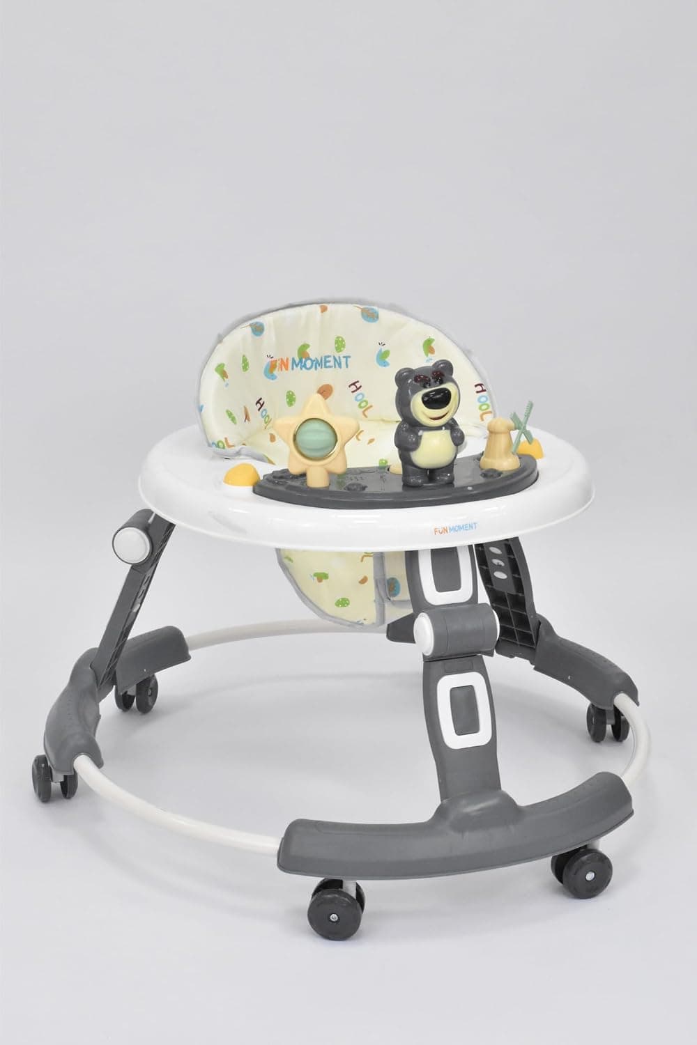 Baby Walker with Adjustable Height 3 Levels Foldable Walker with Musical Toys, 6-18 Months (Grey)