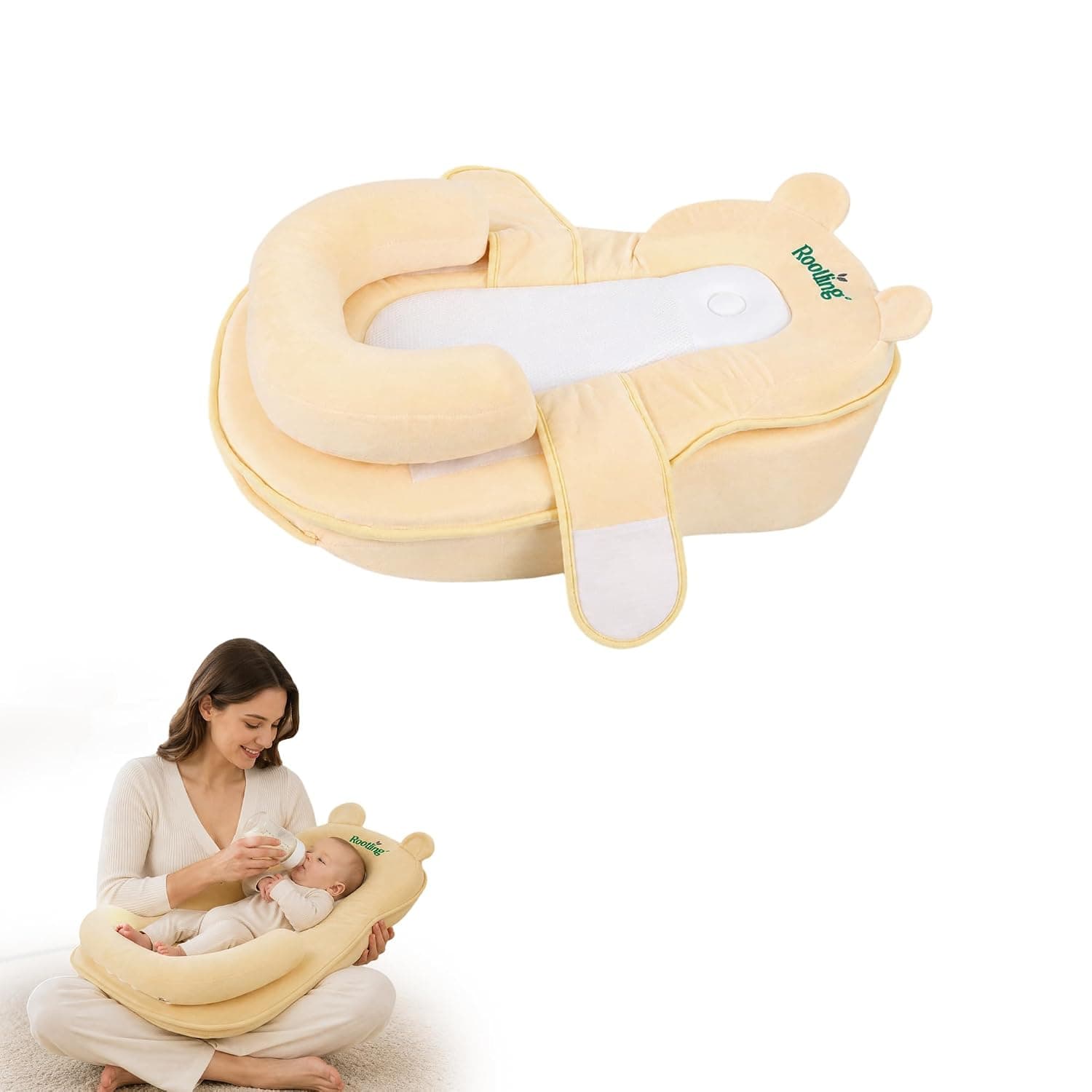 Baby Feeding Pillow, Anti Overflow Feeding Pillow for Reducing Spit-Up, Safety Nursing Pillow, Baby Lounger Reflux Wedge Breastfeeding, Removable top and Botto(Yellow)