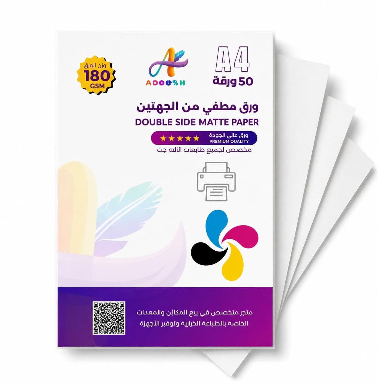 Premium Matte A4 Heavy Weight 180 g (50 Sheets) | Intended for Inkjet Printers, Ideal for Card Printers, Brochures, and Art