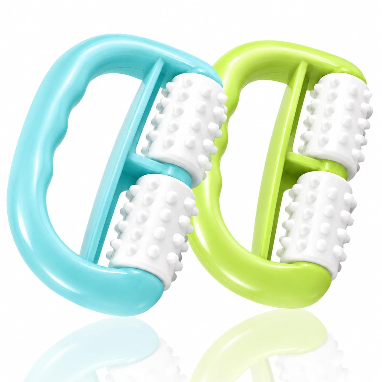 Lipedema Massager, Pack of 2, Lymphatic Drainage Device Legs for Lipedema, Handheld Massage Roller with Handle for Cellulite Massage and Muscle Relaxation, Blue and Green