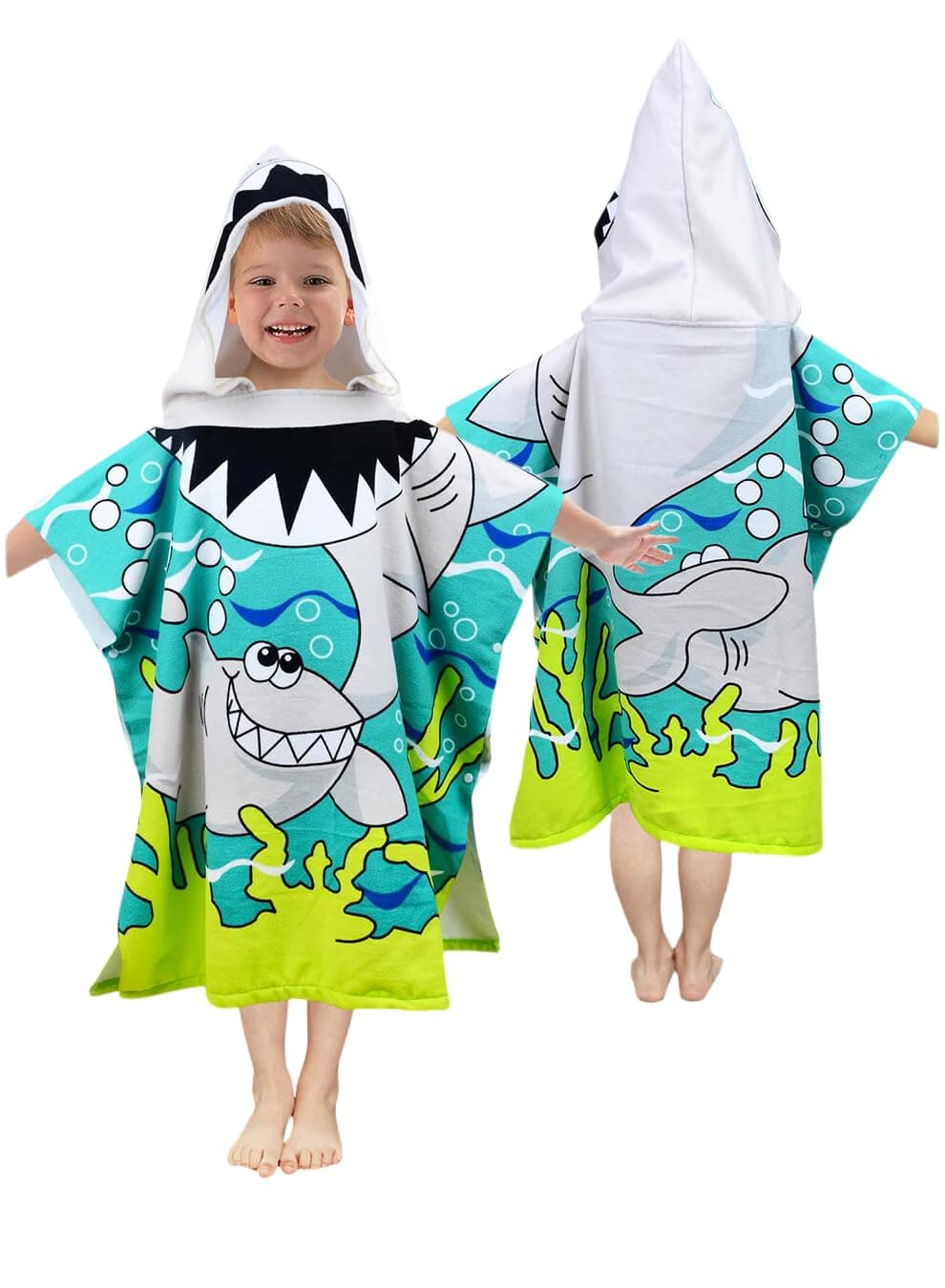 Kids Poncho Hooded Towel, Quick Dry Toddler Bath Towels, Beach Swimming Towels, Ultra Soft and Absorbent Children Bathrobe with Hood for Boys Girls Baby