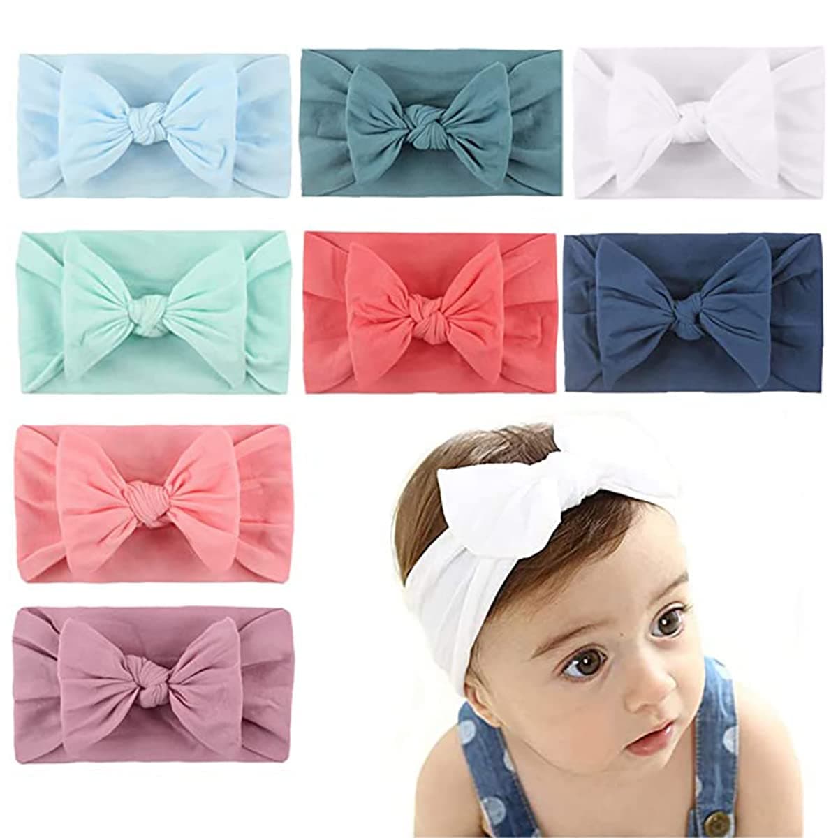 8PCS Nylon Headband Soft and Cute Toddler Headband Hair Accessories Styling Accessories Elastic Handmade Hair Accessories for Infants Newborn and Toddler Girls