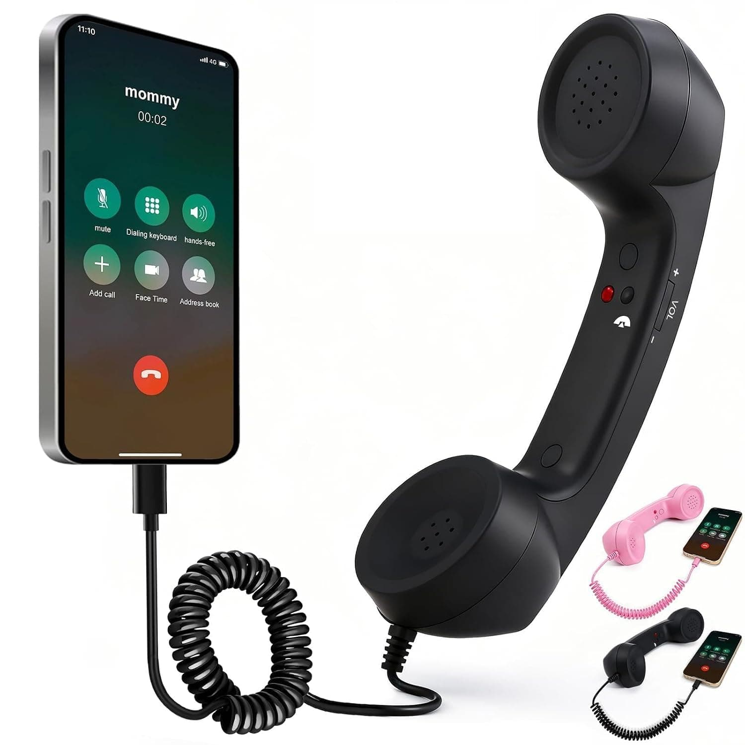 Retro Phone Handset for iPhone & Android,Retro Type-C Handset Phone-Vintage Telephone Wired Call Receiver Microphone Speaker for Modern Smartphones Cell Mobile Video Conferences,Calls,Meetings（Black)