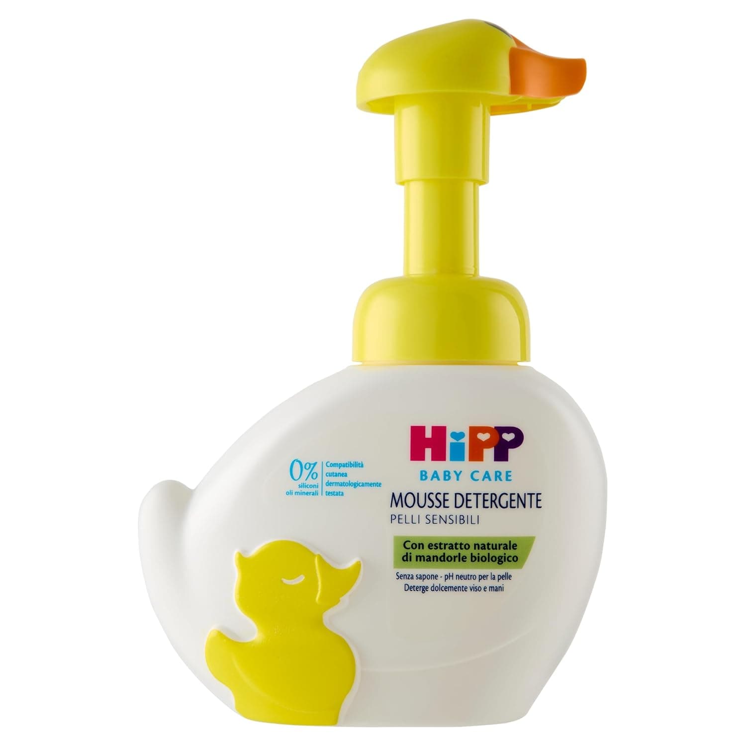 HiPP Baby Care Cute Duck Shaped Cleansing Mousse for Kids Cleanses and Moisturizes Body and Hands for Sensitive Skin with Natural Organic Almond Extract 1 x 250ml Bottle