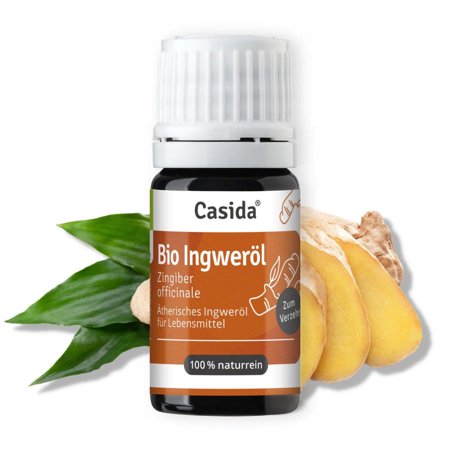 Casida Organic Ginger Oil for Oral - Food Grade - 100% Pure Essential Oil - from Controlled Organic Cultivation - Vegan - No Additives - 5 ml