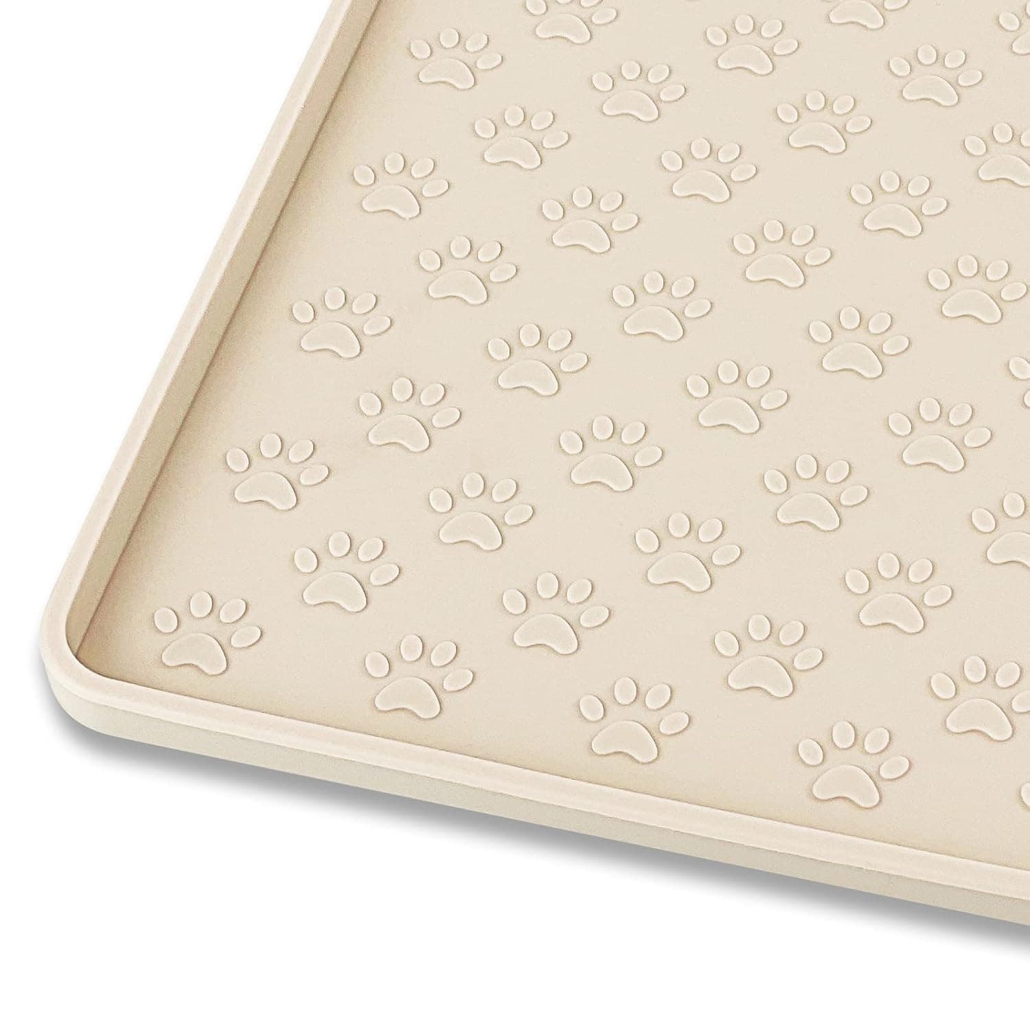 Ptlom Silicone Pet Placemat for Dog and Cat, Waterproof Non-Slip Pet Feeding Bowl Mats for Food and Water, Small Medium Large Tray Mat Prevent Residues from Spilling to Floor, Beige, 18" 12"