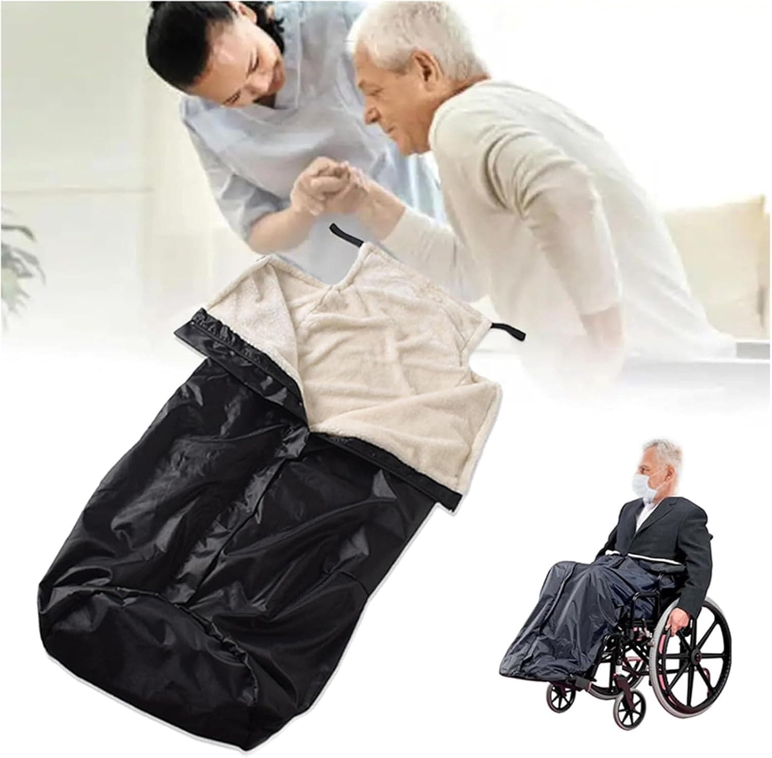 Warm Wheelchair Blanket,Wheelchair Zip Blanket,Winter Wheelchair Cozy Cover, Thicken Fleece Lined, Perfect for Keeping Legs Cosy, Warm & Dry，Universal Adult Size