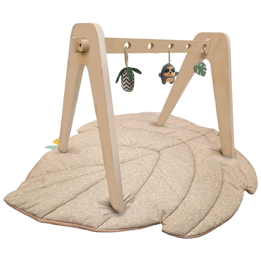MOON Natures Nook Maple Leaf Shaped Baby Playmat with Wooden 'A' Frame Arch-Tummy Time for 6M+ Toddlers - Beige