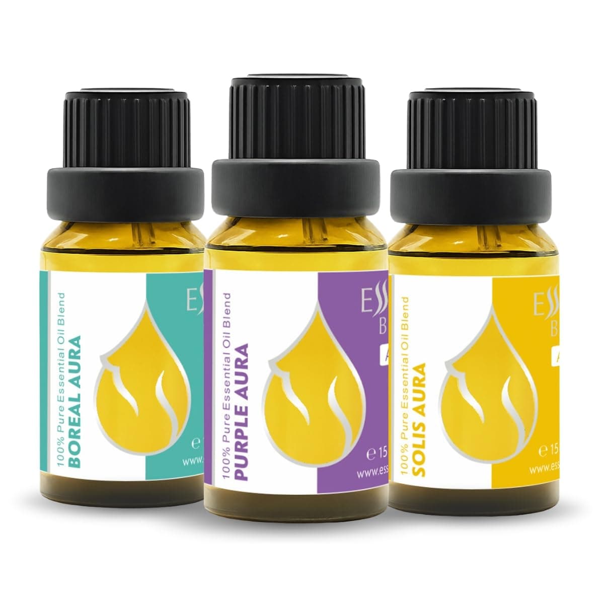 Aura Set Organic Essential Oil Blends 1.52 Fl Oz | Purple, Boreal & Solis Aura | Aromatherapy, Sauna & SPA | 100% Pure & Natural | Undiluted (3 pcs x 15 ml)