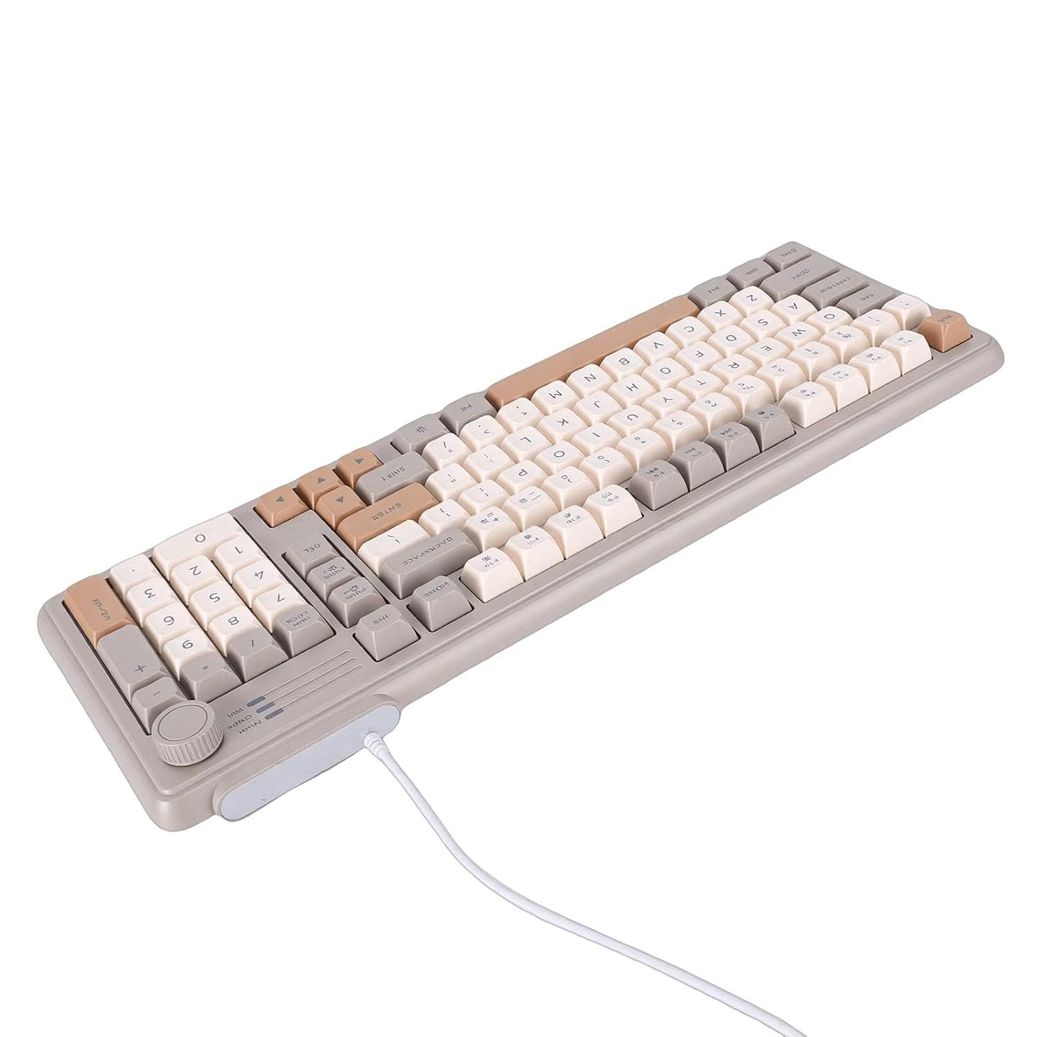 Wired Keyboard, RGB Backlit 3 Color Scheme USB Computer Keyboard, Gaming with Customizable Knob and Plug and Play for PC, Laptop, Gaming, and Work