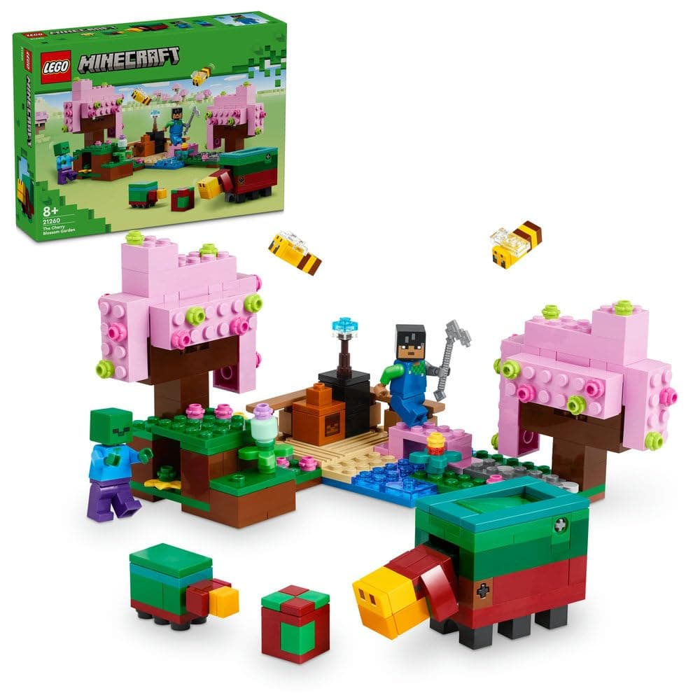 LEGO Minecraft The Cherry Blossom Garden Toy for 8 Plus Year Old Boys & Girls, with a Sunny Character Figure, Sniffer, Zombie and Bees, Hands-on Video-Game Set, Gamer Gift for Kids 21260