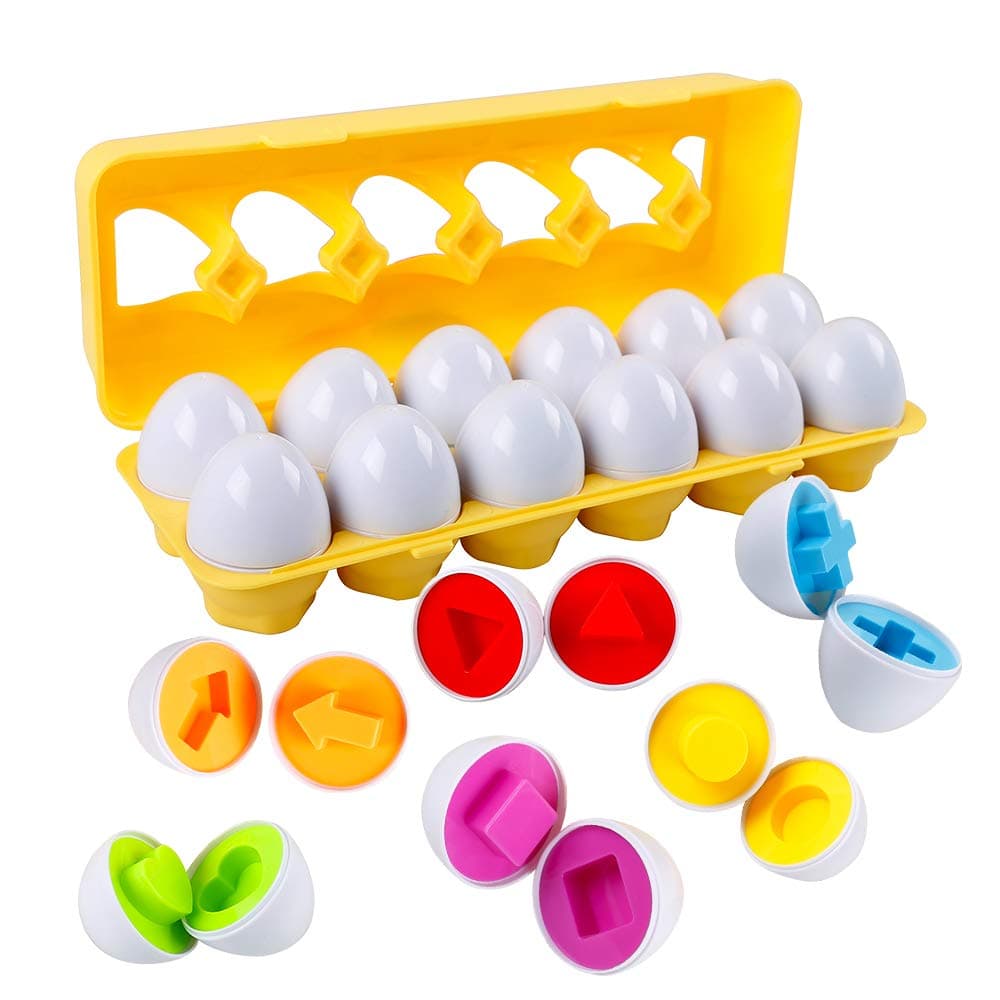 Toy Eggs Children Matching 12 Pieces Colour and Shapes Learning Sorting Toy Plastic Easter Eggs Montessori Educational Puzzle from 18 Months for Christmas Children's Day Birthday Gift