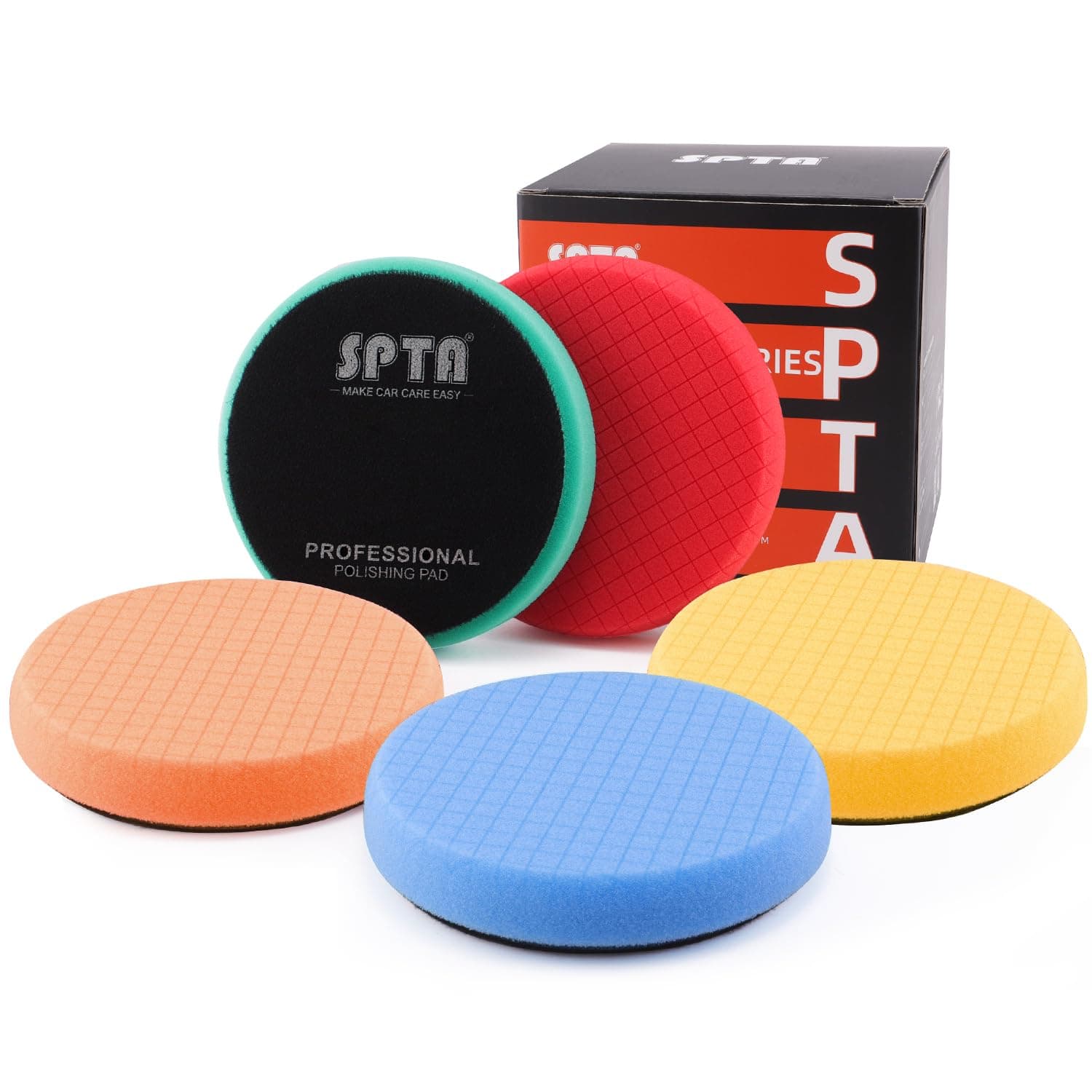 SPTA 5-Piece 150 mm Polishing Sponges Pad Wax Sponges Pad Polishing Sponge Car Polishing Pad Sponge Polishing Foam Pad Set for Eccentric Polishing Machine Grinding Machine – Car Polishing Professional