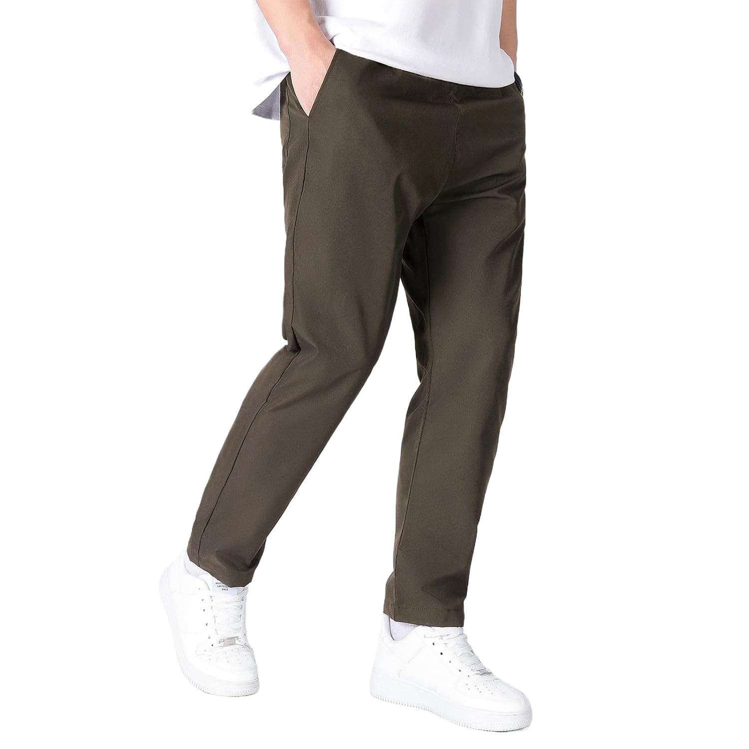 Men Pants Slim Fit Casual & Formal Pants for Men，Breathable Lightweight Summer Trousers with Side Pockets，Straight Leg Design，Elastic Waistband，Perfect for Office, Travel & Daily Wear (Brown, Blue)