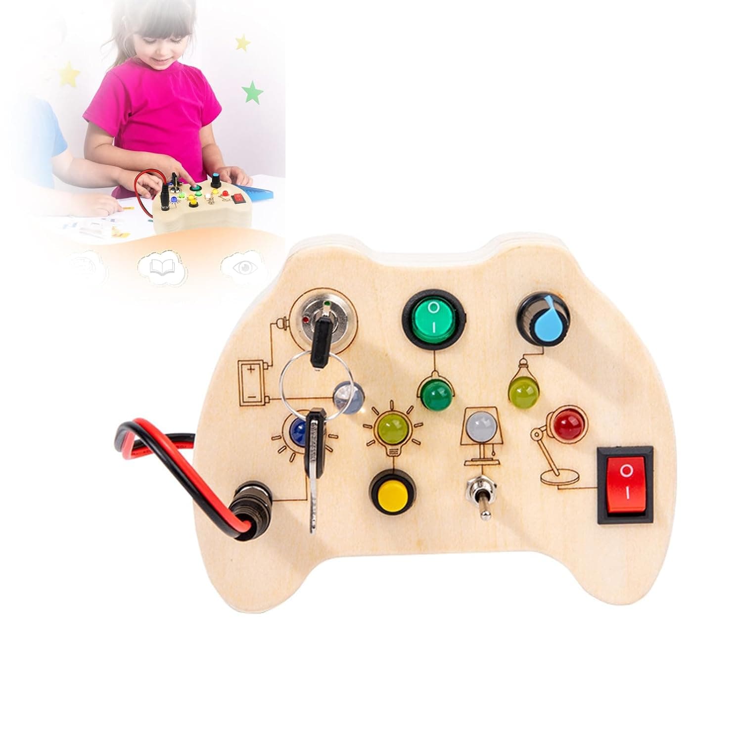 Busy Board with LED Light Toys for Toddlers, Montessori Toys with Toggle Switch, Sensory Toys, Travel Toys for Educational Toddler Activities suitable for 3+