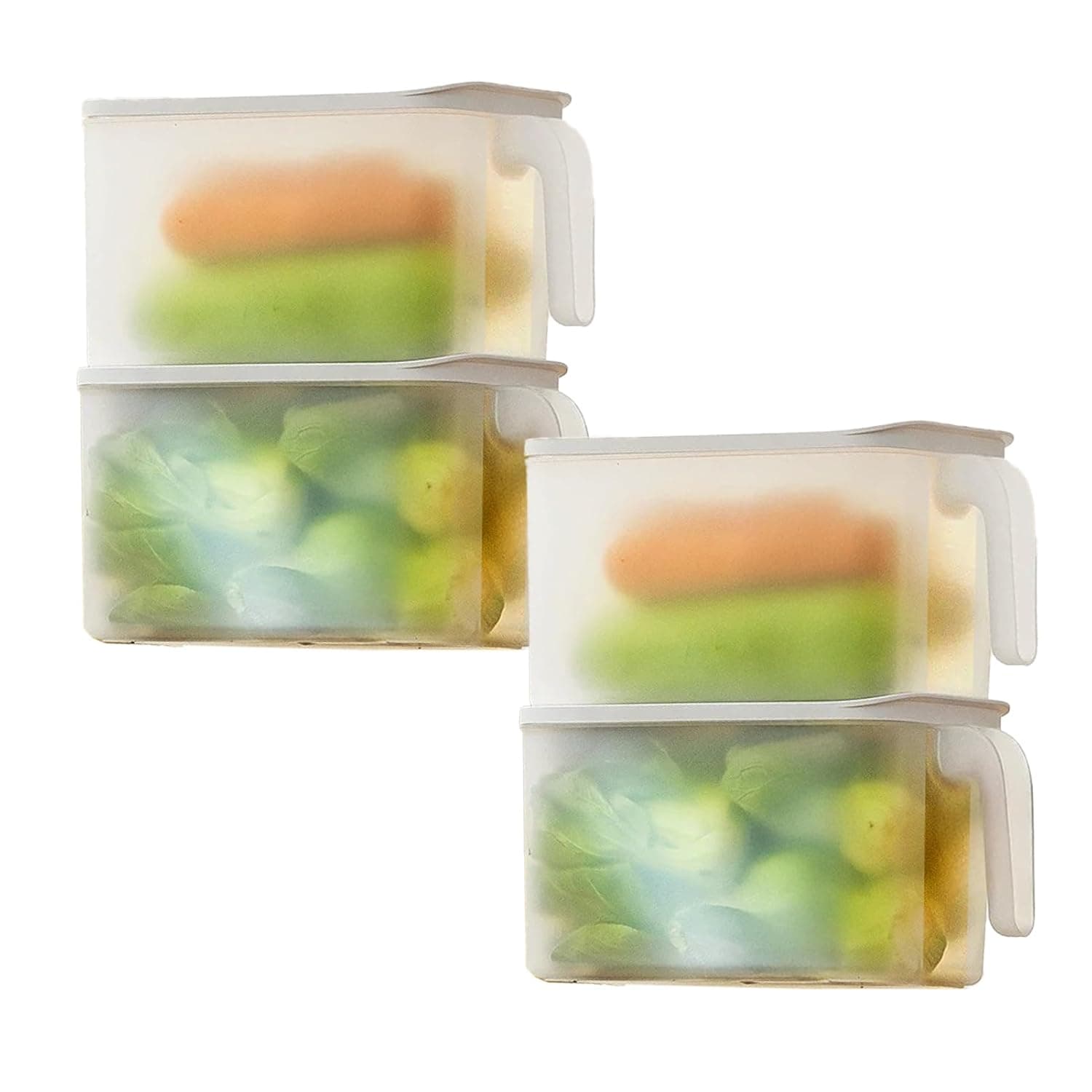 MineDecor Plastic Storage Containers Square Food Storage Organizer Stackable Refrigerator Organizer Handle Kitchen Containers with Lids for Fruits Vegetables Meat Egg (Set of 4)