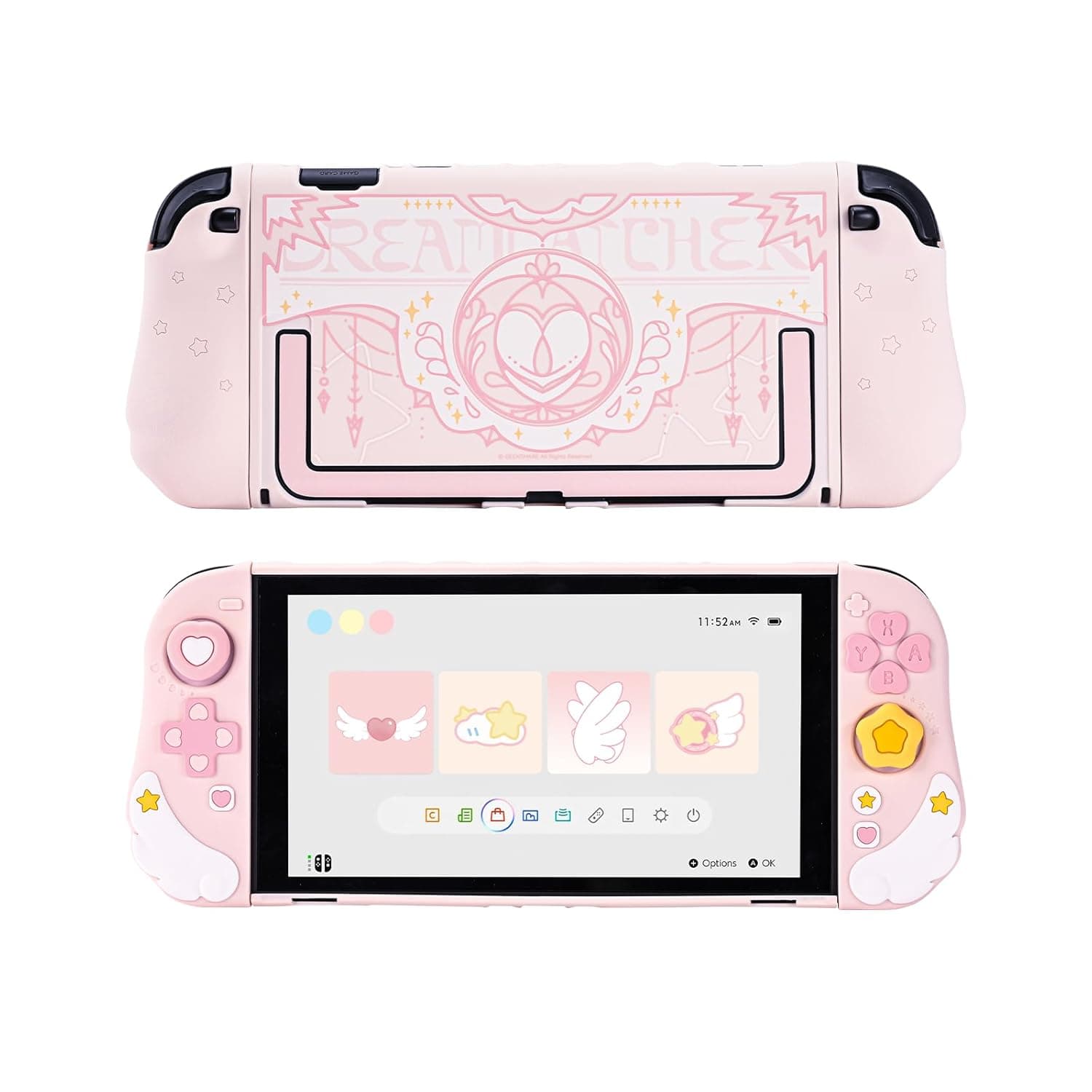 جييك شير مجموعة حافظة حماية متوافقة مع سويتش 2، لوحة خلفية من البولي كربونات مع اغطية عصا التحكم من السيليكون، غطاء حماية مقاوم للماء مع 2 مقبض ابهام - سلسلة ستار وينج بينك