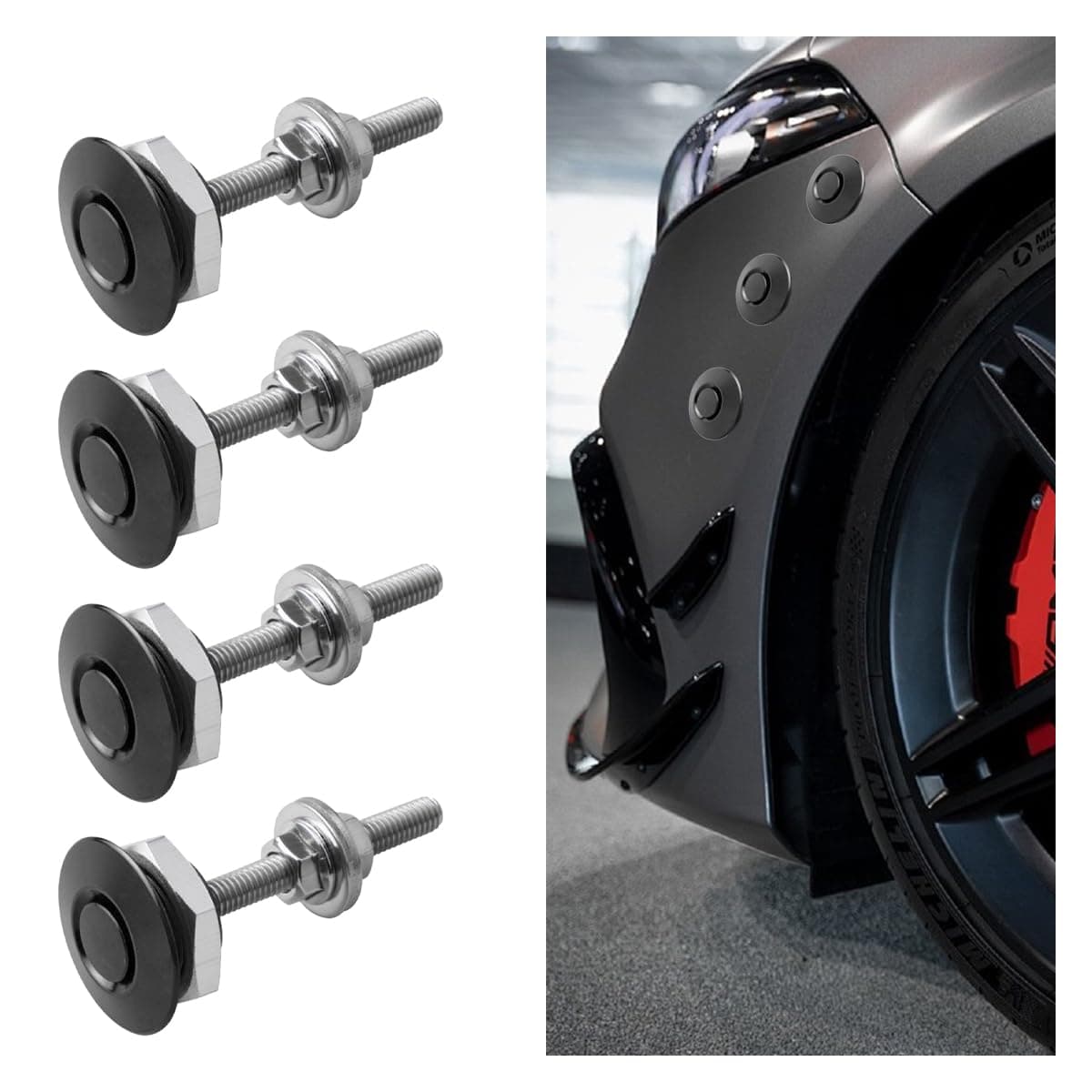 smilfuy 4PCS Universal Aluminum Vehicle Hood Pins, Auto License Plate Lock Clip Kit, Diameter 1.18 inch Quick Release Lock Latch Bumper Hood, Push Button Bonnet for Most Cars (Black)