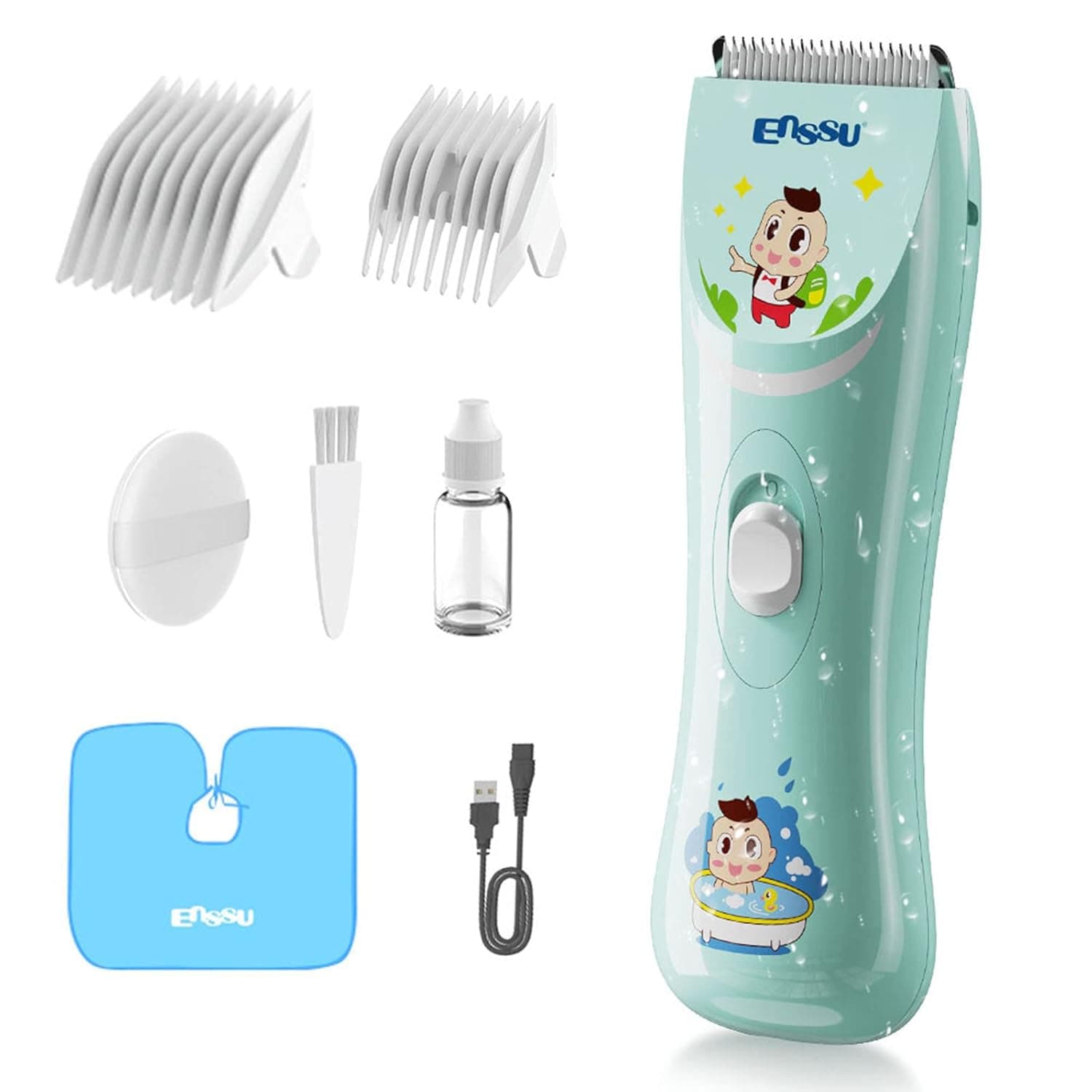 ENSSU Electronic Baby Hair Clipper, Waterproof Quiet Kids Hair Clipper with 2 Guide Combs Cordless Babies Toddlers Kids Hair Cutting Sets