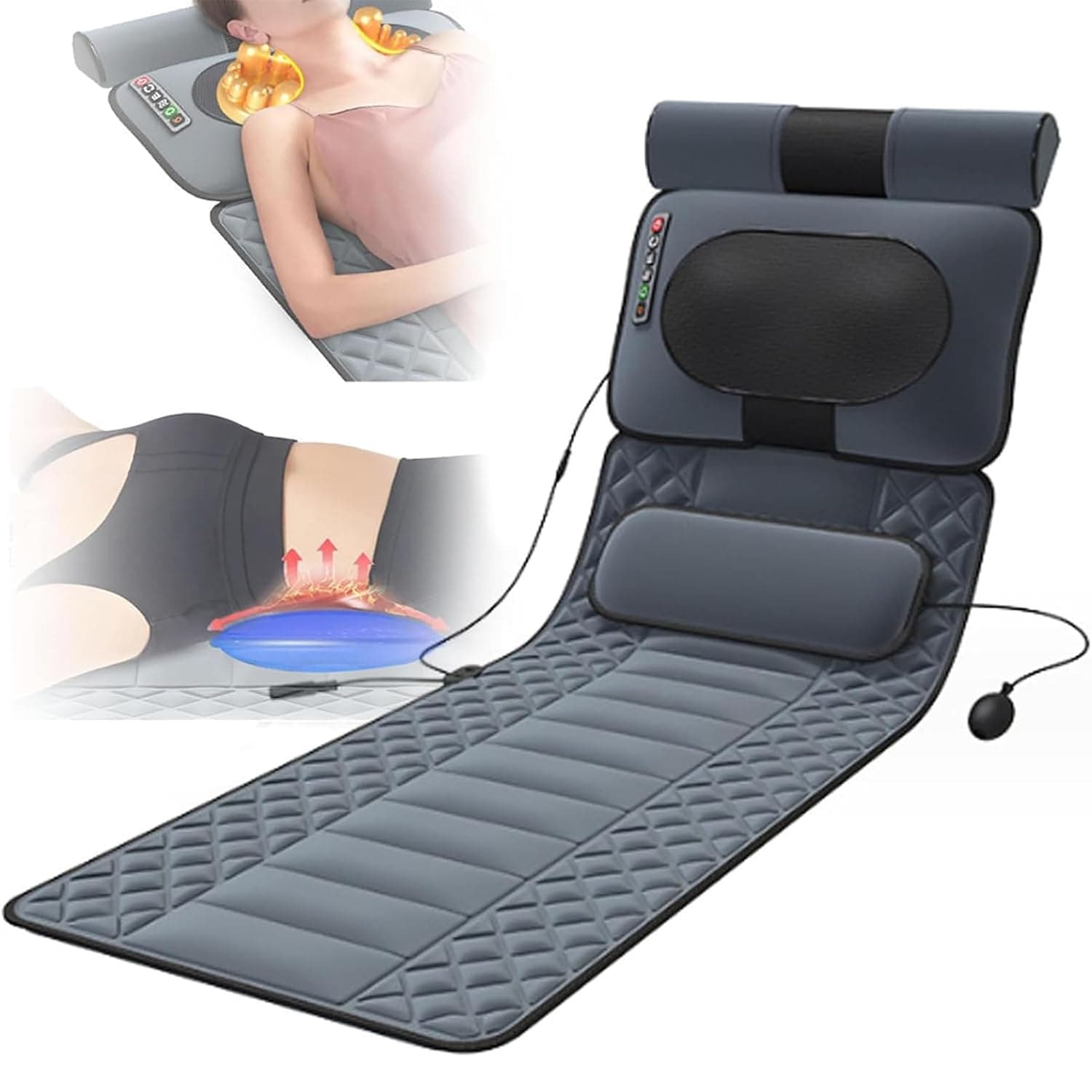 Full Body Massage Mat with Heat Foldable Back Massage Bed with 10 Vibrating Motors Electric Massage Mats for Back Neck and Shoulder Muscle Relaxation Gifts(Black-c,Black)