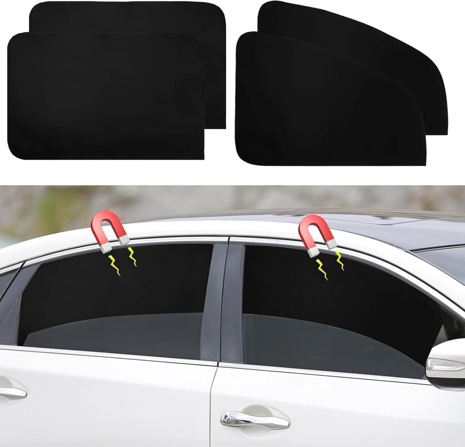 4 Pcs Car Window Shades, Magnetic Privacy Curtains, Side Window Sun Shades for Baby, UV Protection Sun Shades Magnetic 100% Block Light Car Window Covers with Cooler Feeling