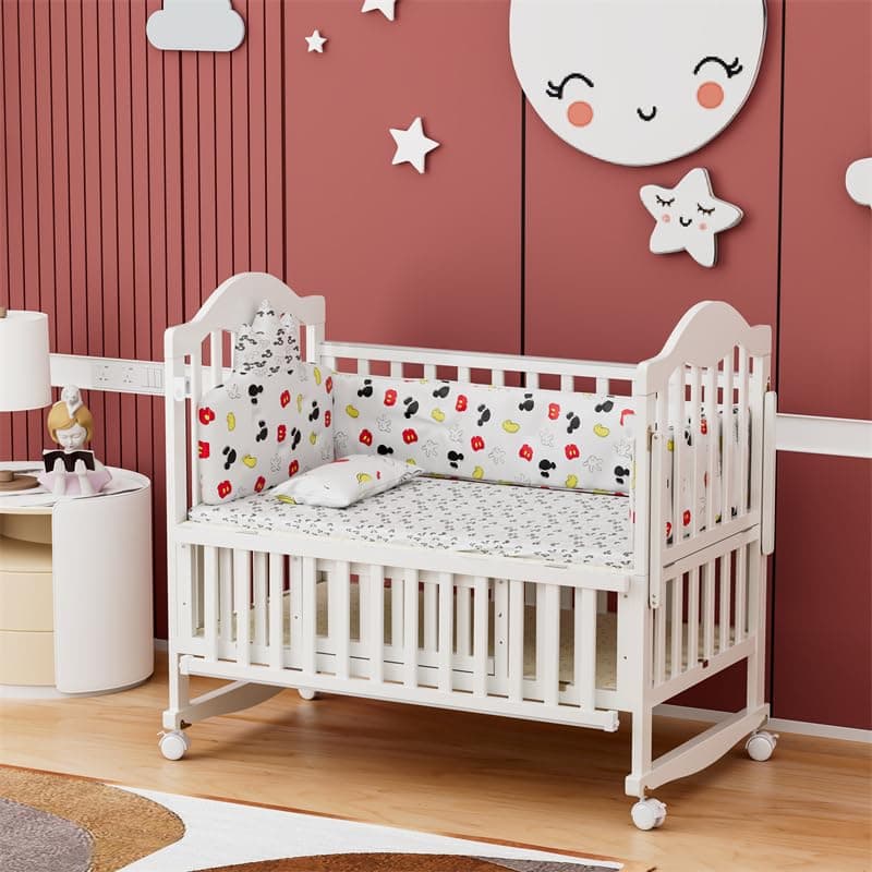 Fun Moment Baby Bed with Storage Space 120 x 60 cm, Bedside Sleeper, Adjustable Height Baby Crib for Newborns and Toddlers