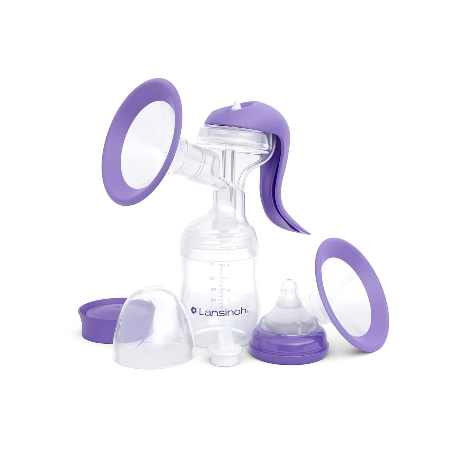 Lansinoh Manual Breast Pump, Hand Pump for Breastfeeding | Hand Pump with Comfortable Flange, Includes 5oz Baby Bottle, Slow Flow Nipple, Breastfeeding Essentials