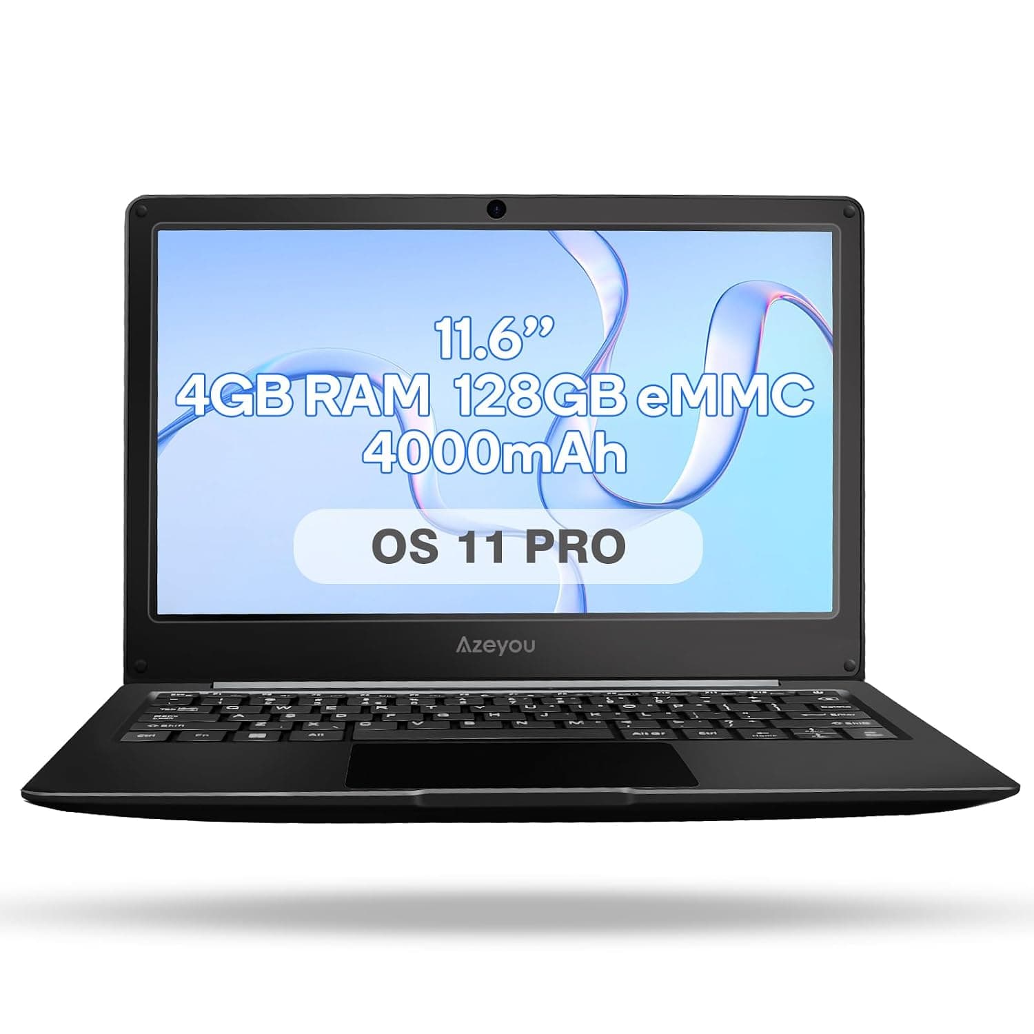Azeyou Laptop, Mini Laptop 11.6'' HD Display, Student Laptop with 4GB RAM & 128GB eMMC, 4000mAh, BT4.2, N4020C Dual Core - UP to 2.8GHZ, OS 11 Pro, Dual-Band WiFi, Black