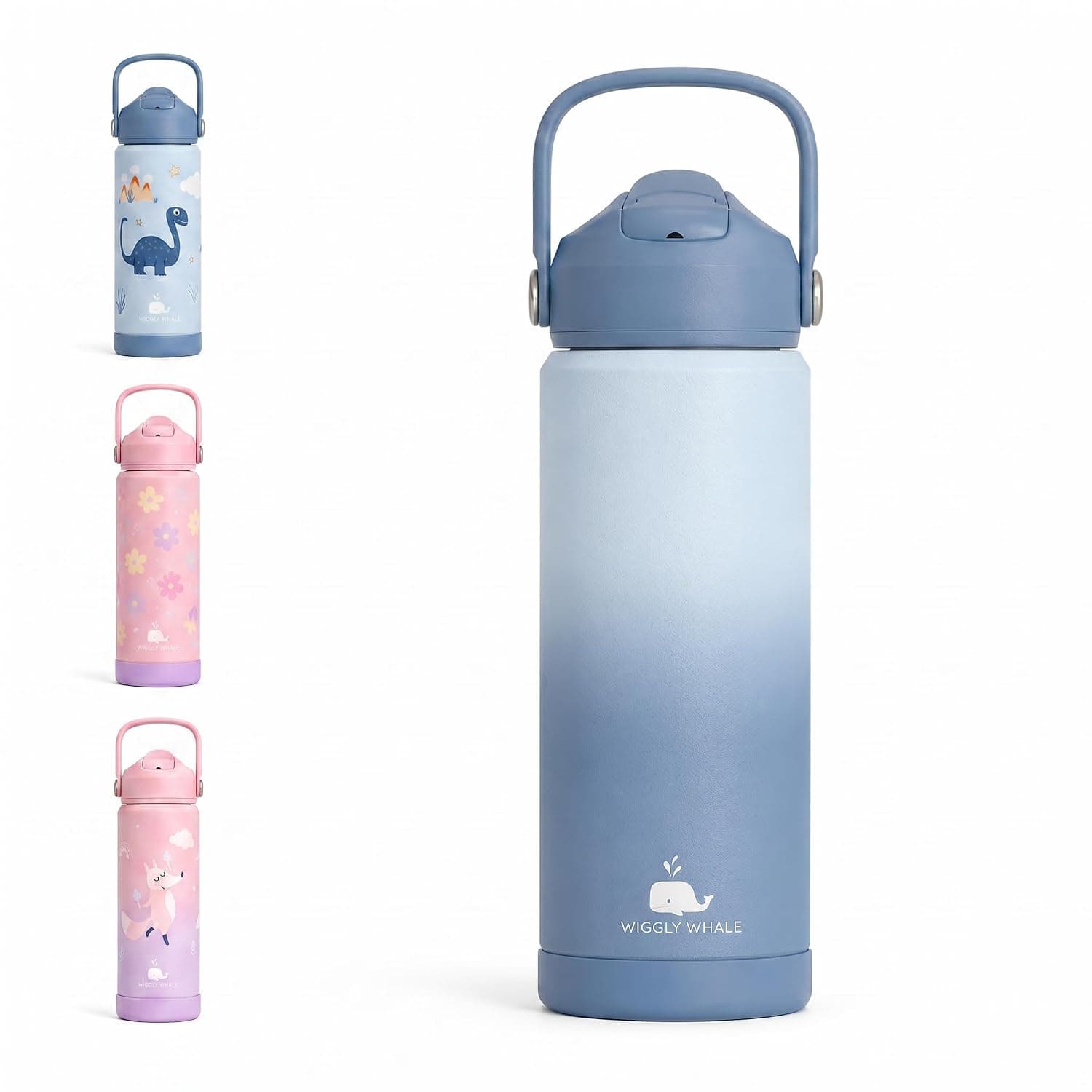 18oz Kids Water Bottle Stainless Steel with Straw – Leak Proof Water Bottle for Kids School BPA-Free – Boys Bottle with Silicone - Base Insulated Bottle 550ml (Mixed Blue)
