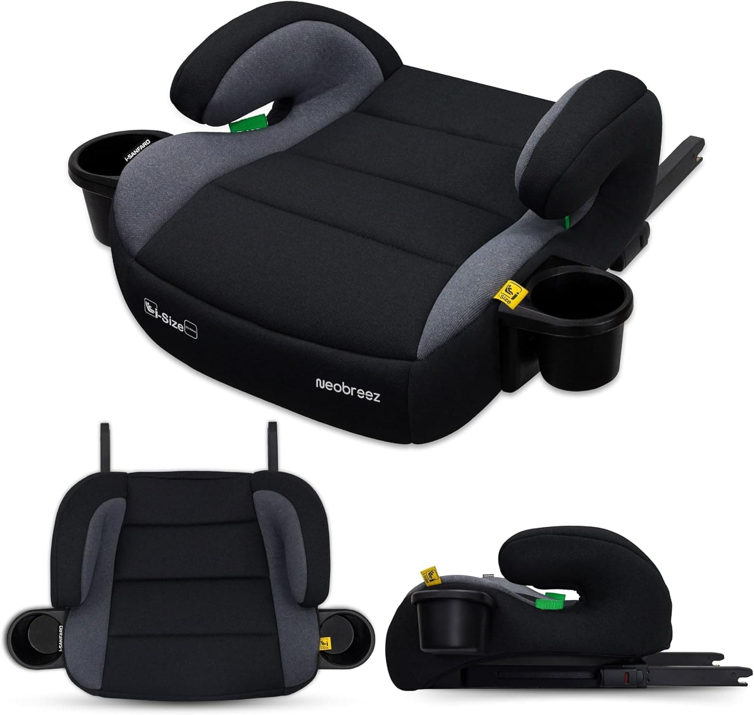 Neobreez i-SANFARO i-Size ISOFIX Backless Booster Car Seat,Double Padded Foam,Compact,Lightweight&Portable Kids Car Seat,Arm Rest Seat,2 Cup Holder,ECER129(6-12yrs,125-150cm,22-36kg,2yrs warranty)
