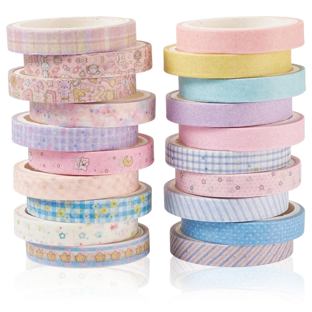 craspire Kawaii Washi Tape Set Cute Thin Decorative Masking Tapes Coloured Stickers Scrapbooking Accessories Planner Art DIY Craft Supplies Diaries Gift Wrapping 20 Rolls