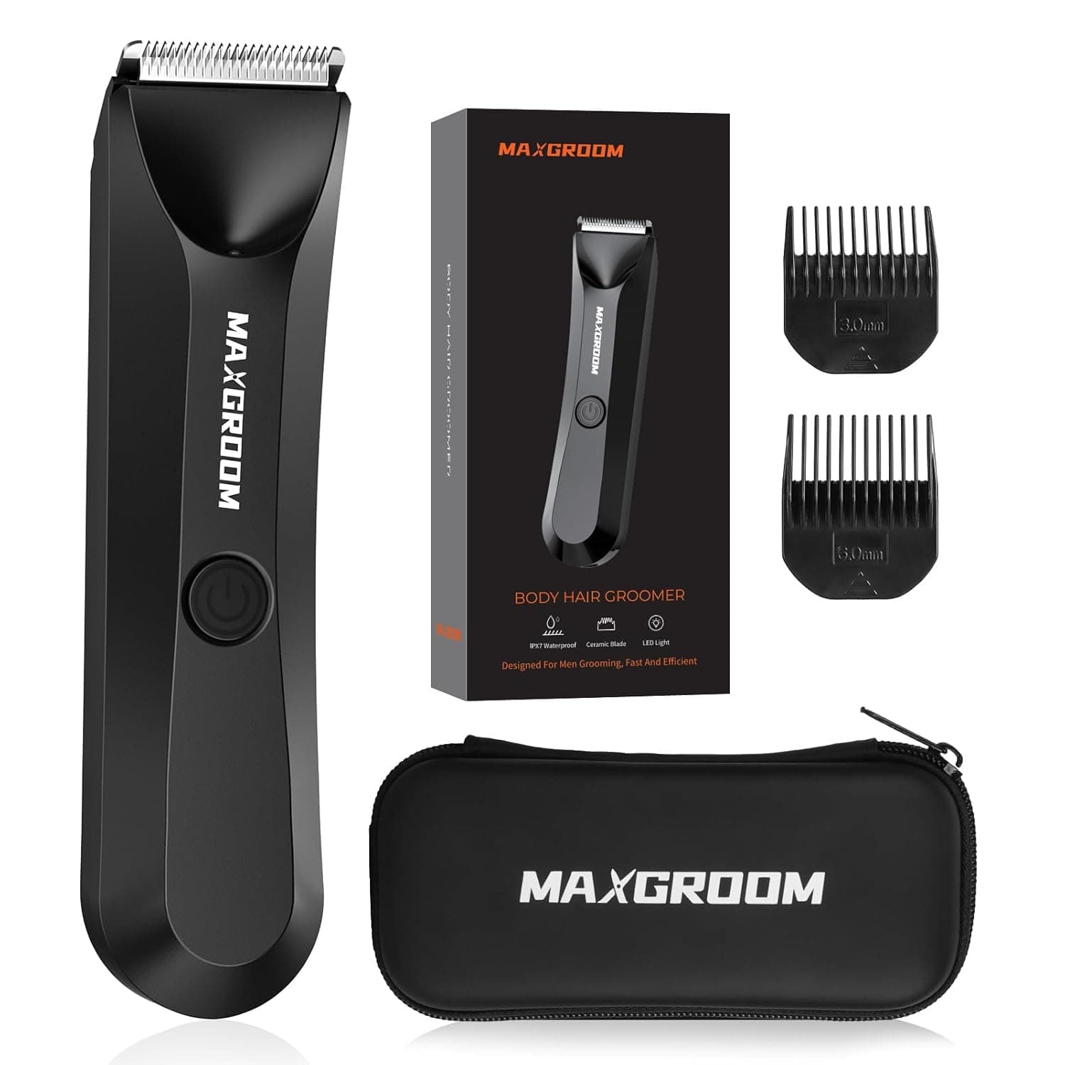 Body Hair Trimmer for Men,MAXGROOM Waterproof Pubic Hair Trimmer, Replaceable Ceramic Blade Heads Ball Trimmer/Shaver (LARGE)