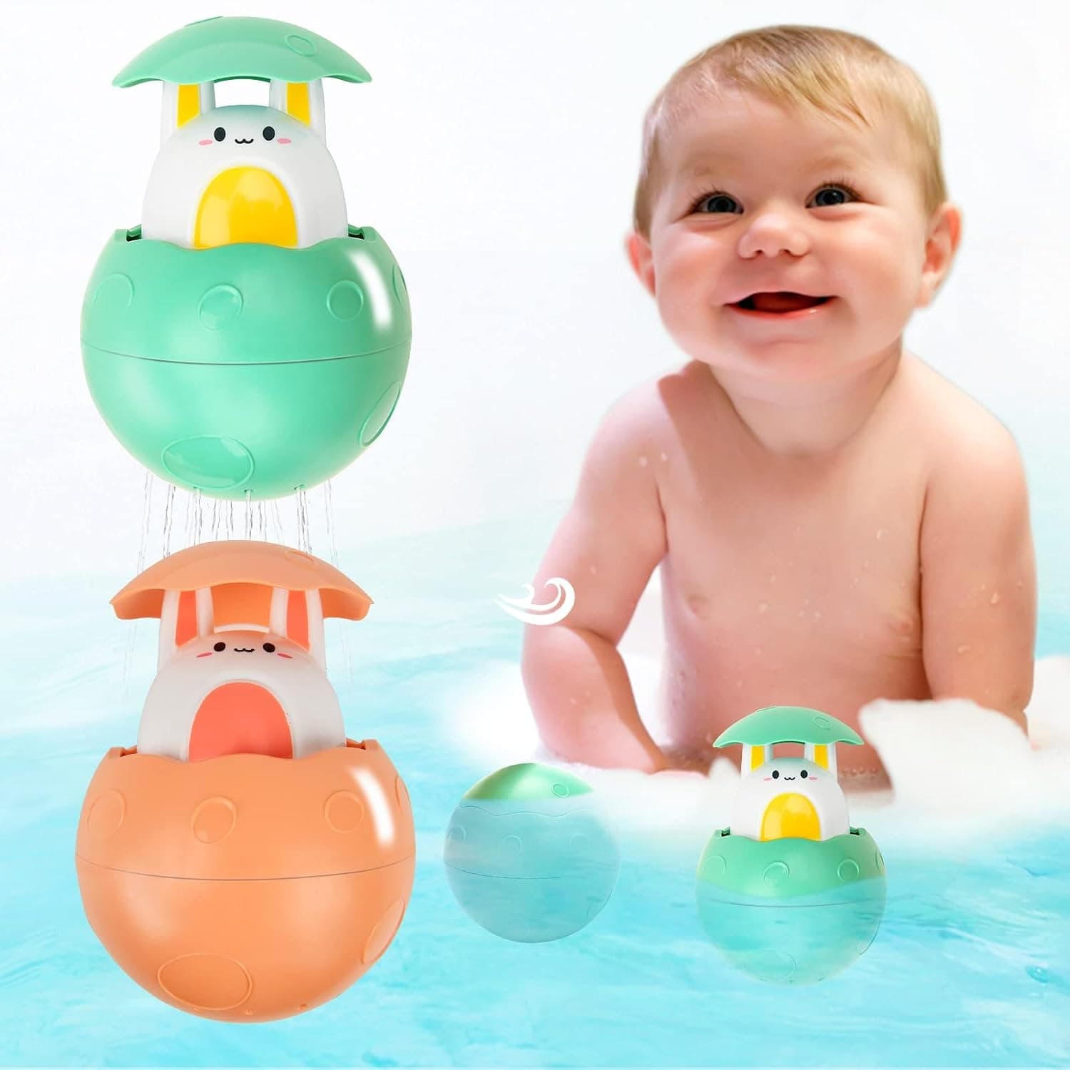 Baby Bath Toys, 2PCS Bunny Baby Bath Toys Bathing Swimming Sprinkler Toy, Kids Bathroom Water Play Bath Soak Baby Water Play Ball Shower Toy, Pool Toy for Baby
