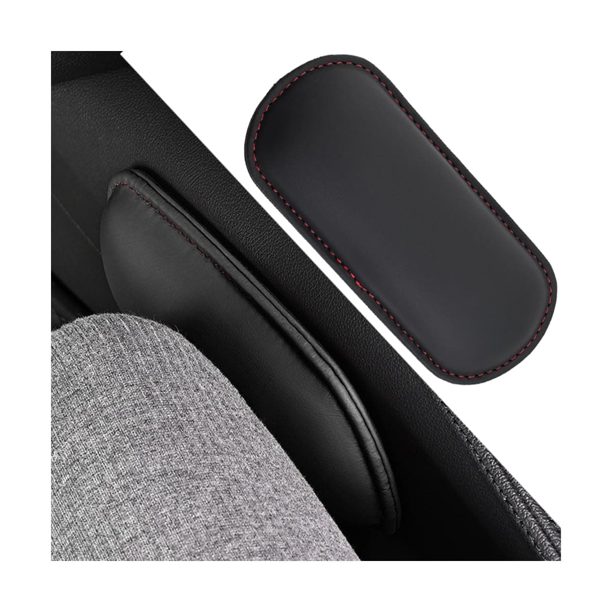 Mandark Leather Memory Foam Car Knee Cushion Pad, Black/Red | Adhesive-backed installation, fine stitching with welted edges, fits most cars, SUVs, and trucks, car interior accessories