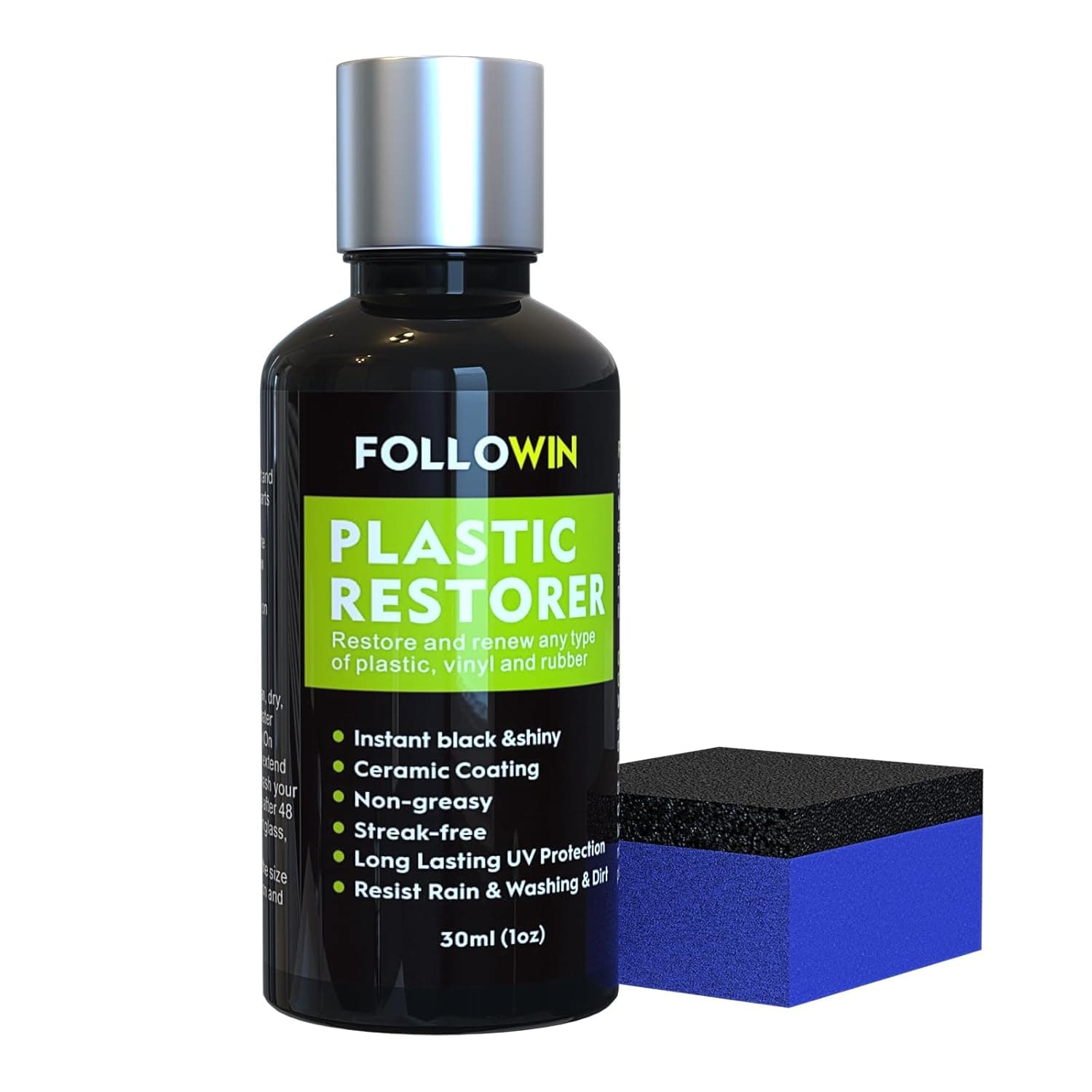 FOLLOWIN Plastic Restorer for Cars Ceramic Plastic Coating Trim Restore, Resists Water, UV Rays, Dirt, Ceramic Coating, Not Dressing, Last Over 200 Washes, Highly Concentrated, 30ml