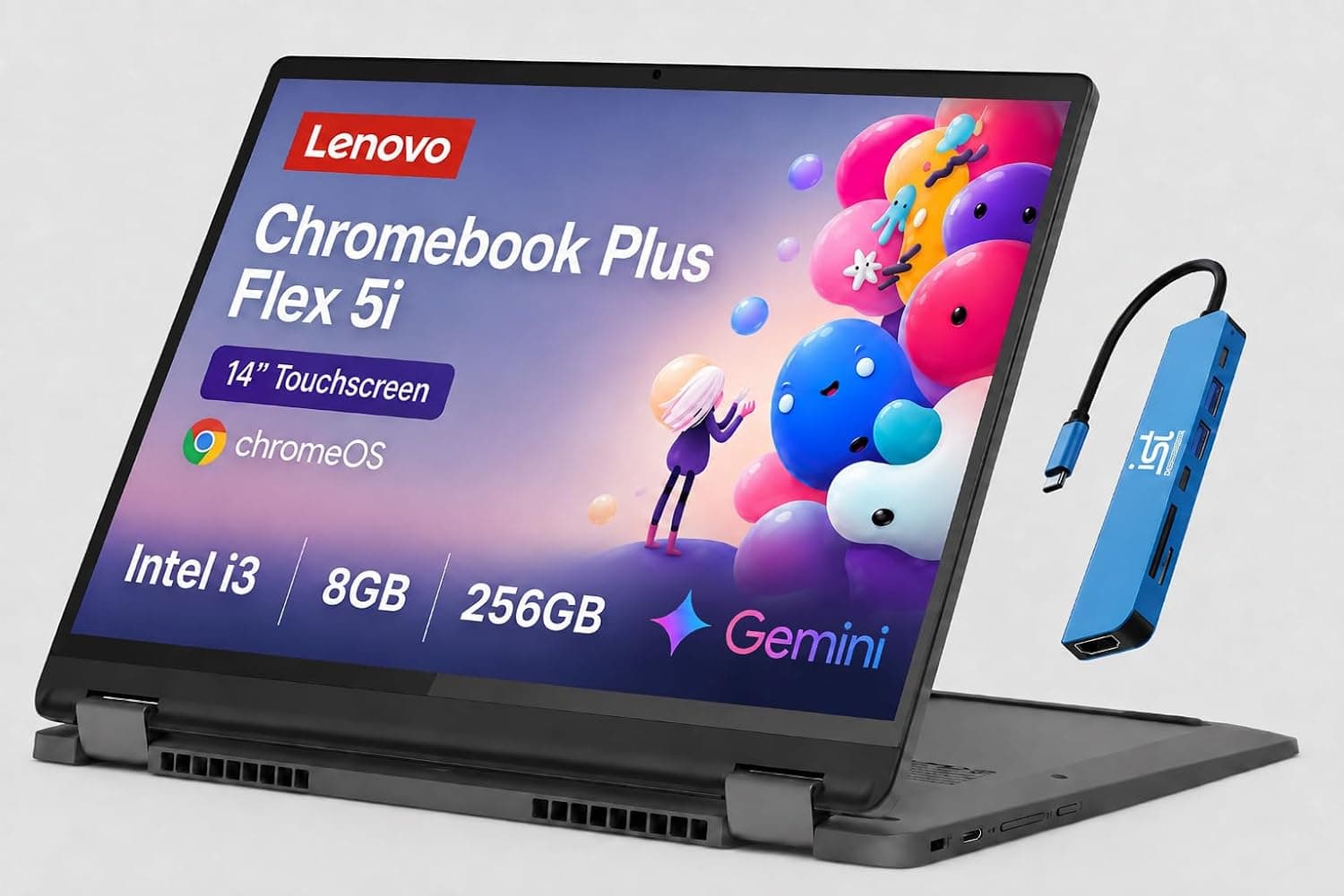 Lenovo IdeaPad Flex 5i Chromebook Plus 14" 2-in-1, Intel i3-1315U, 8GB RAM | FHD+ Touchscreen, 128GB eMMC, 128GB SD Card, Home, Students, Business, Backlit, Lightweight, Wi-Fi, Webcam, Chrome OS