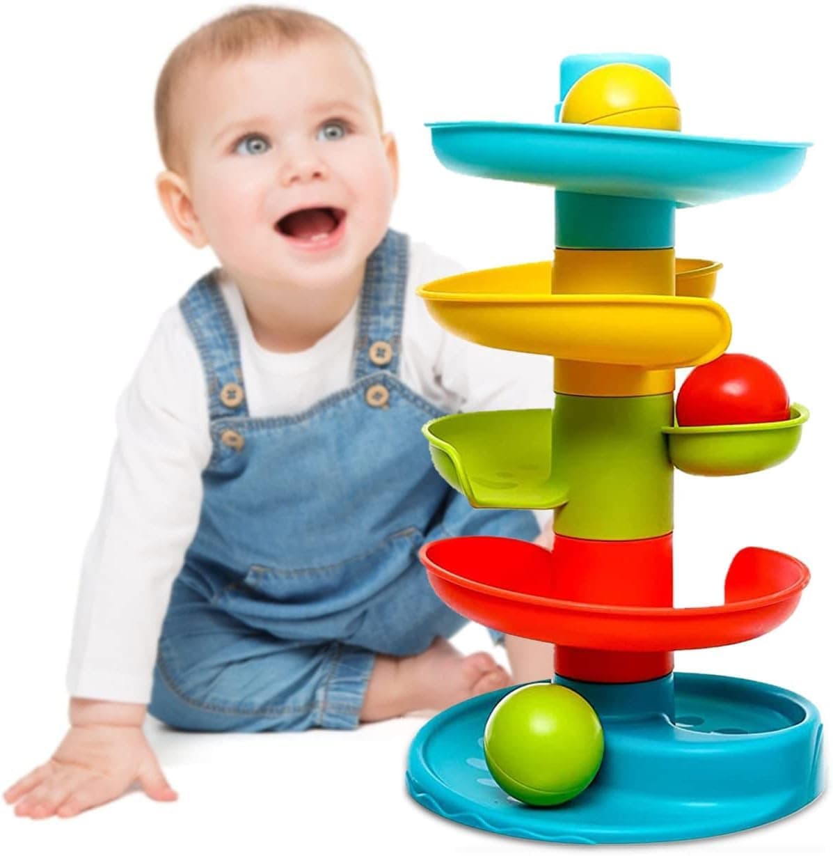 Baby Ball Tower for Toddlers, Ball Drop and Roll Swirling Tower with 4 Tier & 3 Balls | Educational Development Activity Toys for Kids | Ball Tower Ramp Toys for Baby 1 2 3 4 Years