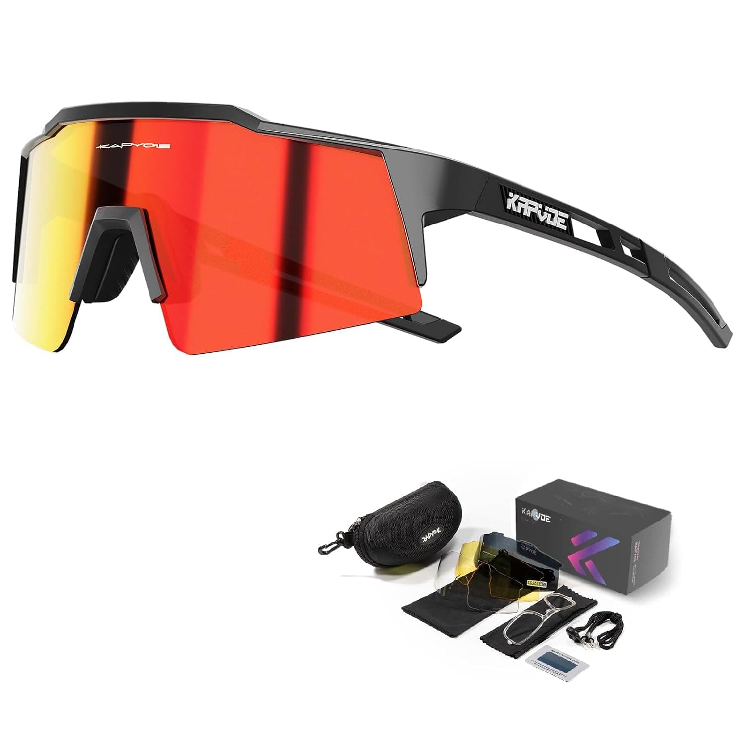 KAPVOE Cycling Sunglasses for Men and Women K9023 | TR90 frame, adjustable nose pad, inner frame accessory for cycling and hiking.