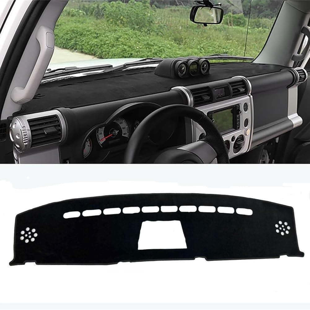 Cover Nonslip Dash Mat Dashboard Cover for Toyota Fj Cruiser 2007-2021（Without Attached Watch Model） Dashboard Cover Mat Sun Protection Pad Interior Accessories (Black Flannel)